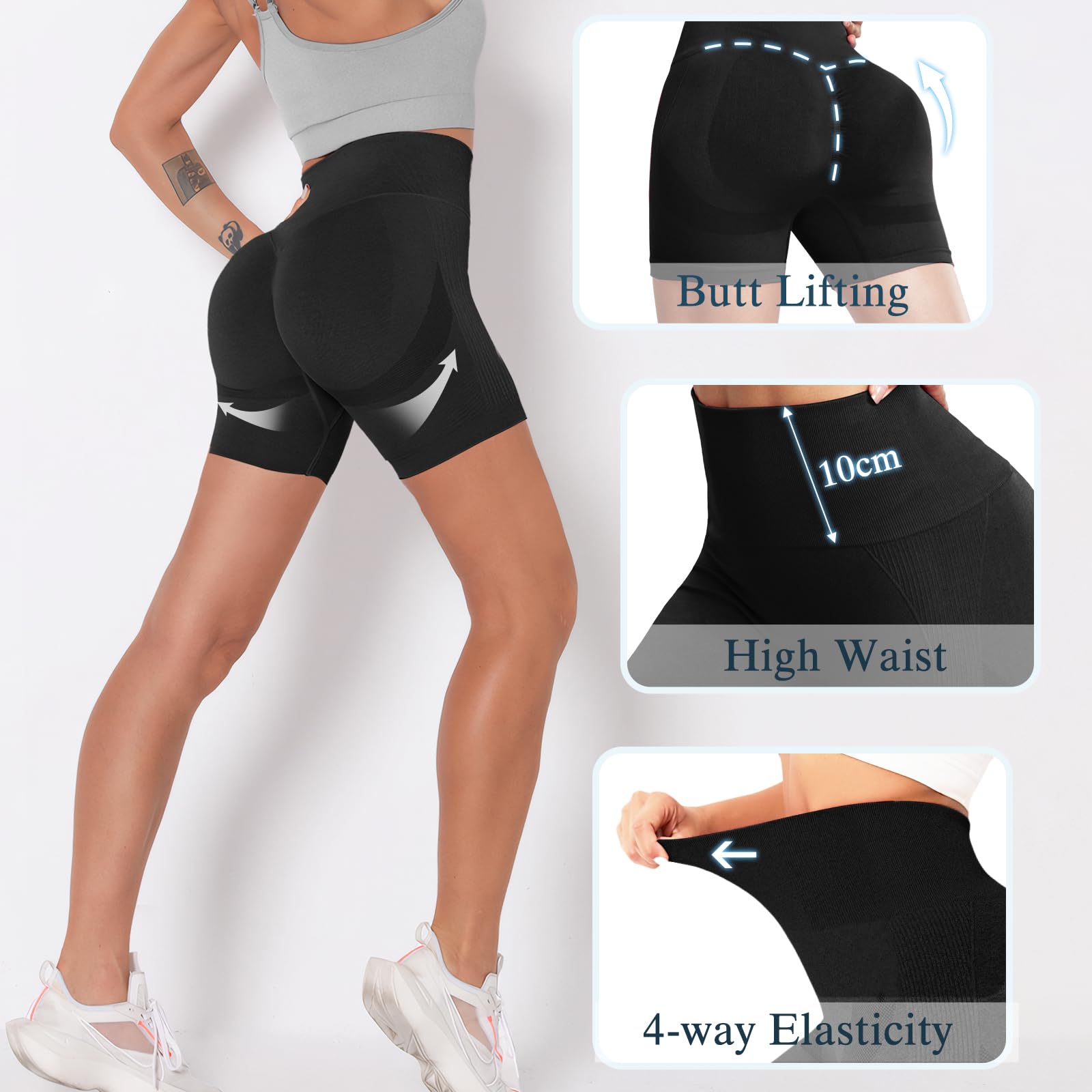 Pantaloncini Palestra Donna Vita Alta Leggins Sportivi Donna Corti Push Up Senza Cuciture Shorts Opachi per Palestra Fitness Corsa Yoga Joggin Allenamento