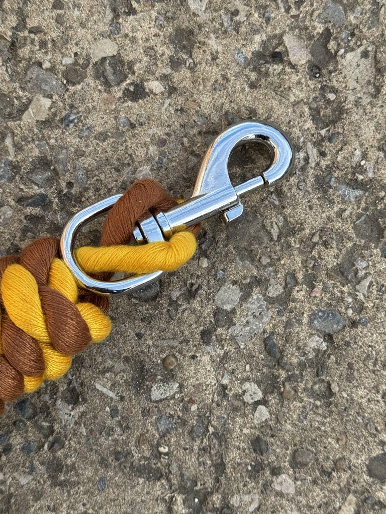 Cotton Lead Rope for Horse 2 Metres, Replaceable Robust Trigger Clip, Pack of 2 (Yellow/Brown), 2 meter - Image 2