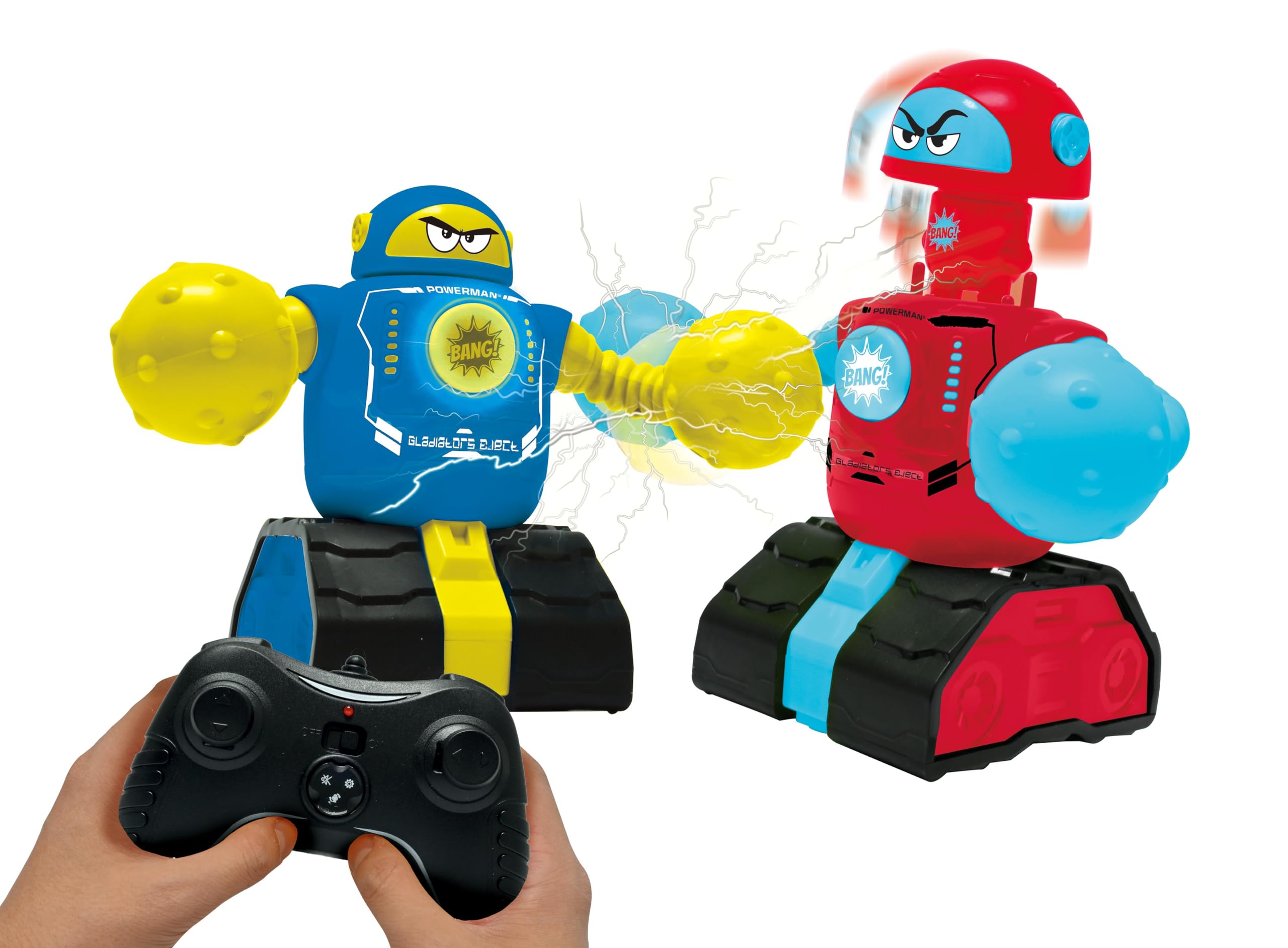 LEXIBOOK, Powerman Robots Gladiadores Eject, ROBDUO2LXB | Robots batalla RC, modo duelo, luz y sonido, azul/rojo