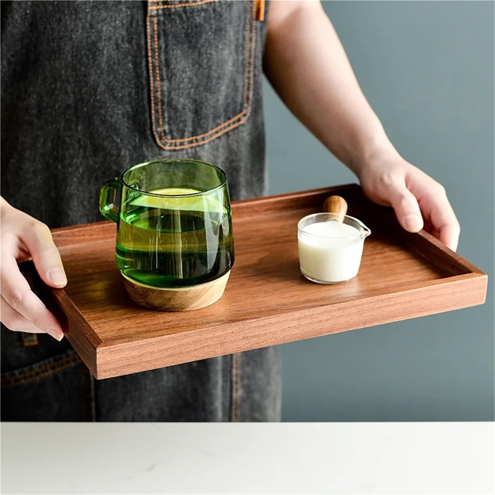 Bandeja para Mesa De Centro Bandeja de Madera Nogal for Servir, for Tazas té, platillos, bandejas, Platos Frutas, palé Almacenamiento, decoración, rectangulares for Comida(38x25.5cm)