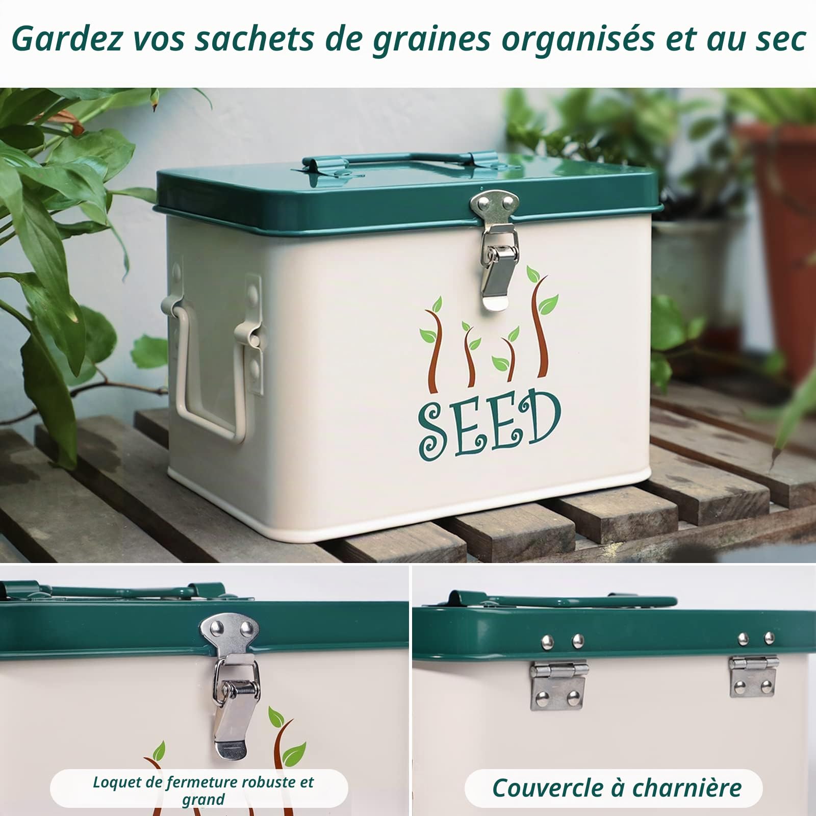 webake Boîte de rangement pour semences avec couvercle - 22,5 x 17 x 15,5 cm