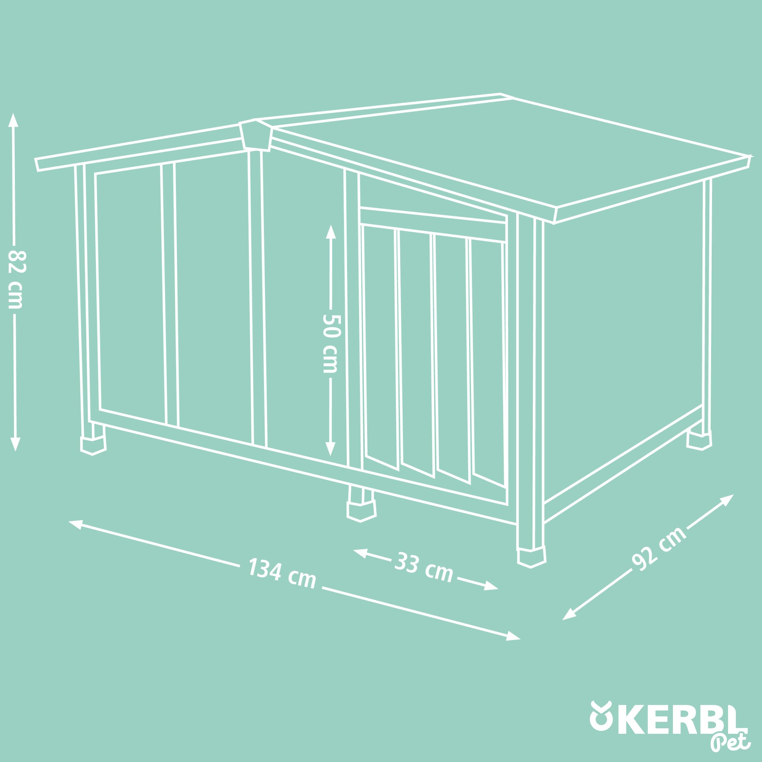 Kerbl Pet Hundehütte Overview, Hundehaus, 134x92x82cm, Holz, Kunststoff, Plexiglas, Hunde, wetterfestes Dach, 2 Schiebefenster