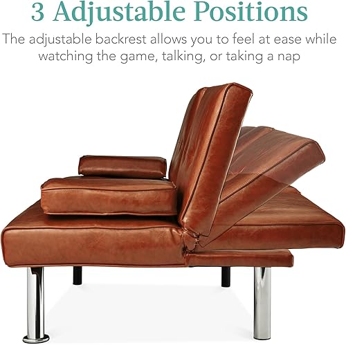 Miniatura 41 de Futón sofá cama para entretenimiento Best Choice Products, moderno, se dobla y reclina, muebles, con posavasos Negro -,Azul,Borgoña,amarillo