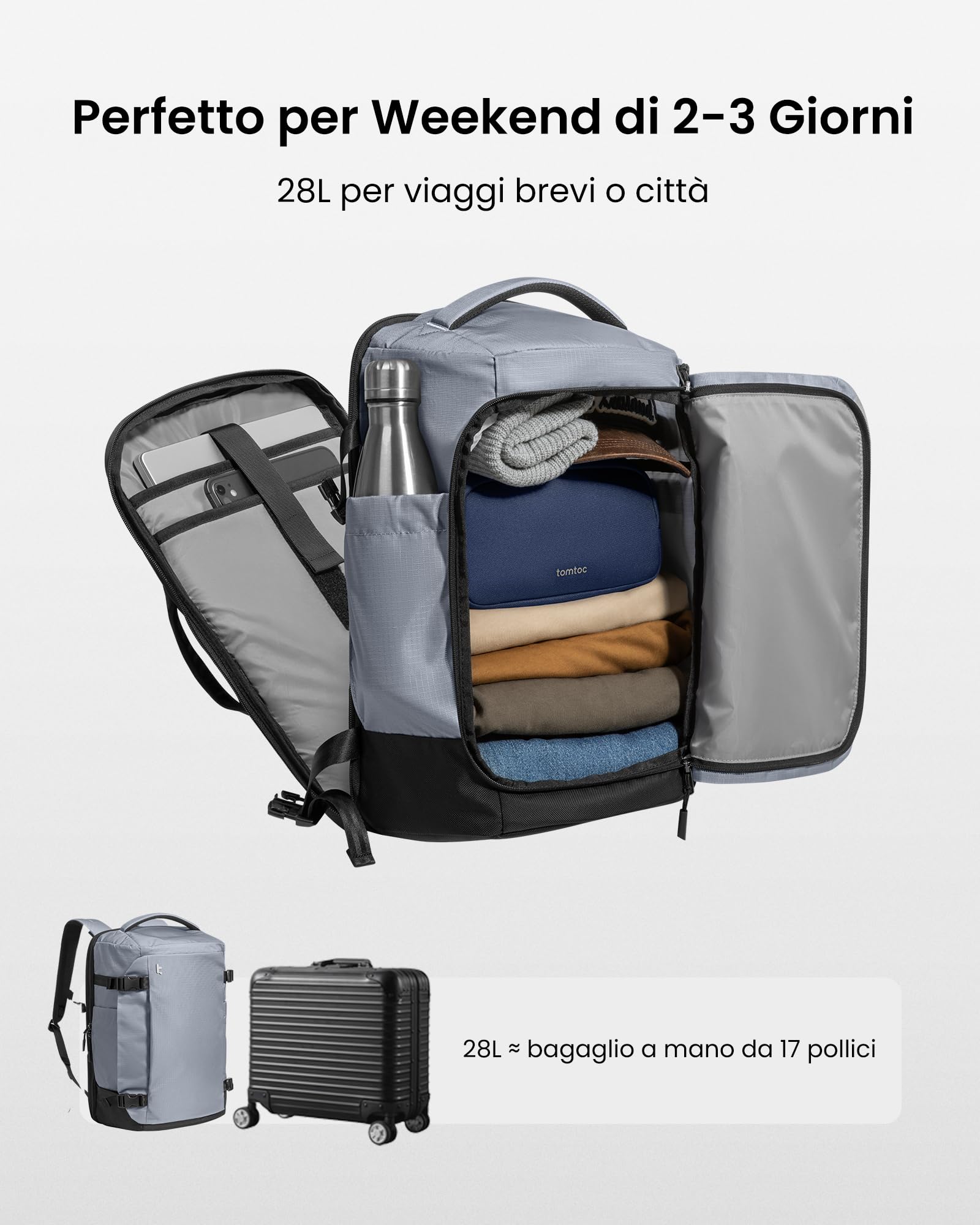 tomtoc Navigator-T66 28L Zaino Viaggio Bagaglio a Mano Light-T12 Borsa Organizer Cavi