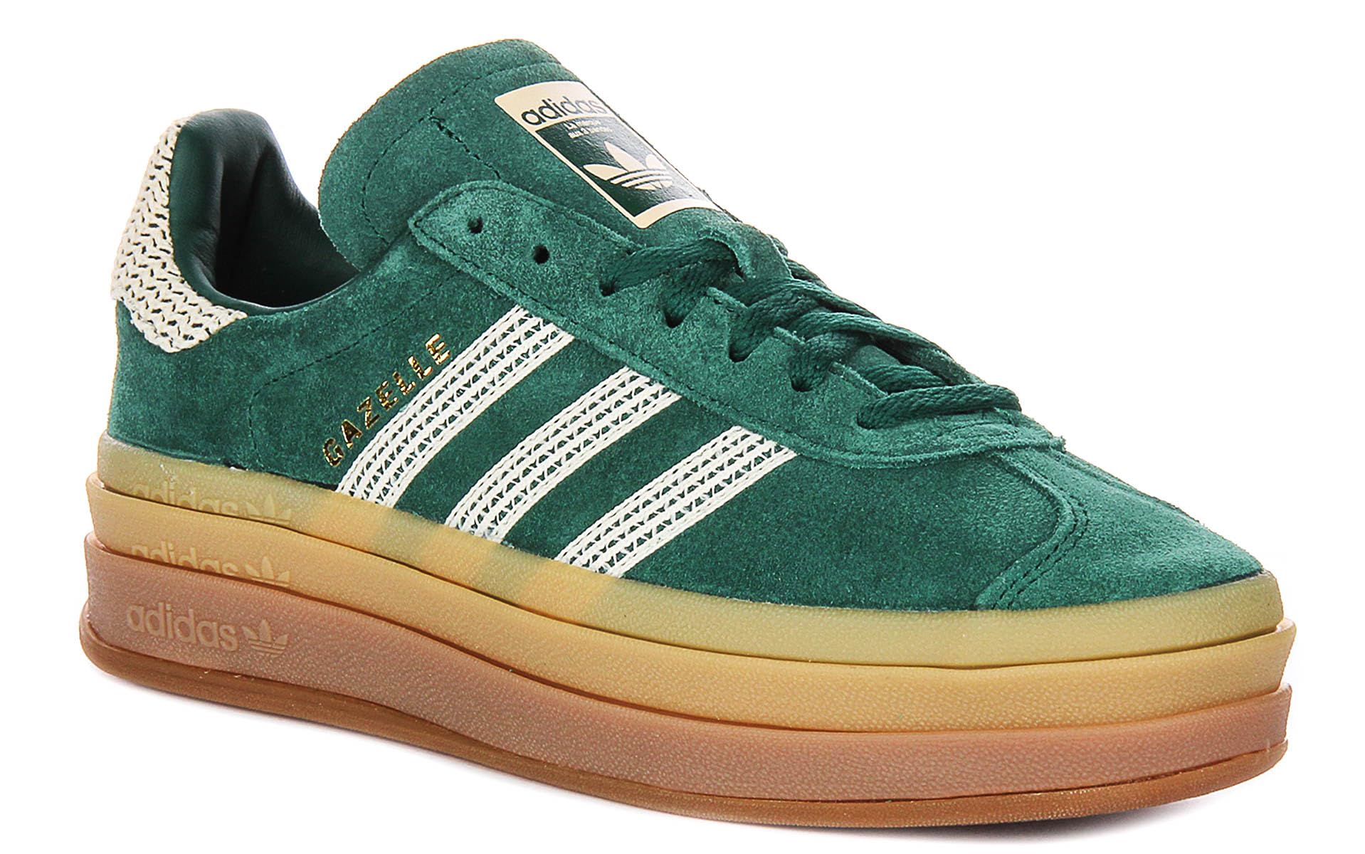 adidas Gazelle Bold W - Tenis para mujer, Verde universitario/blanco maravilloso/dorado metálico, 38 2/3 EU