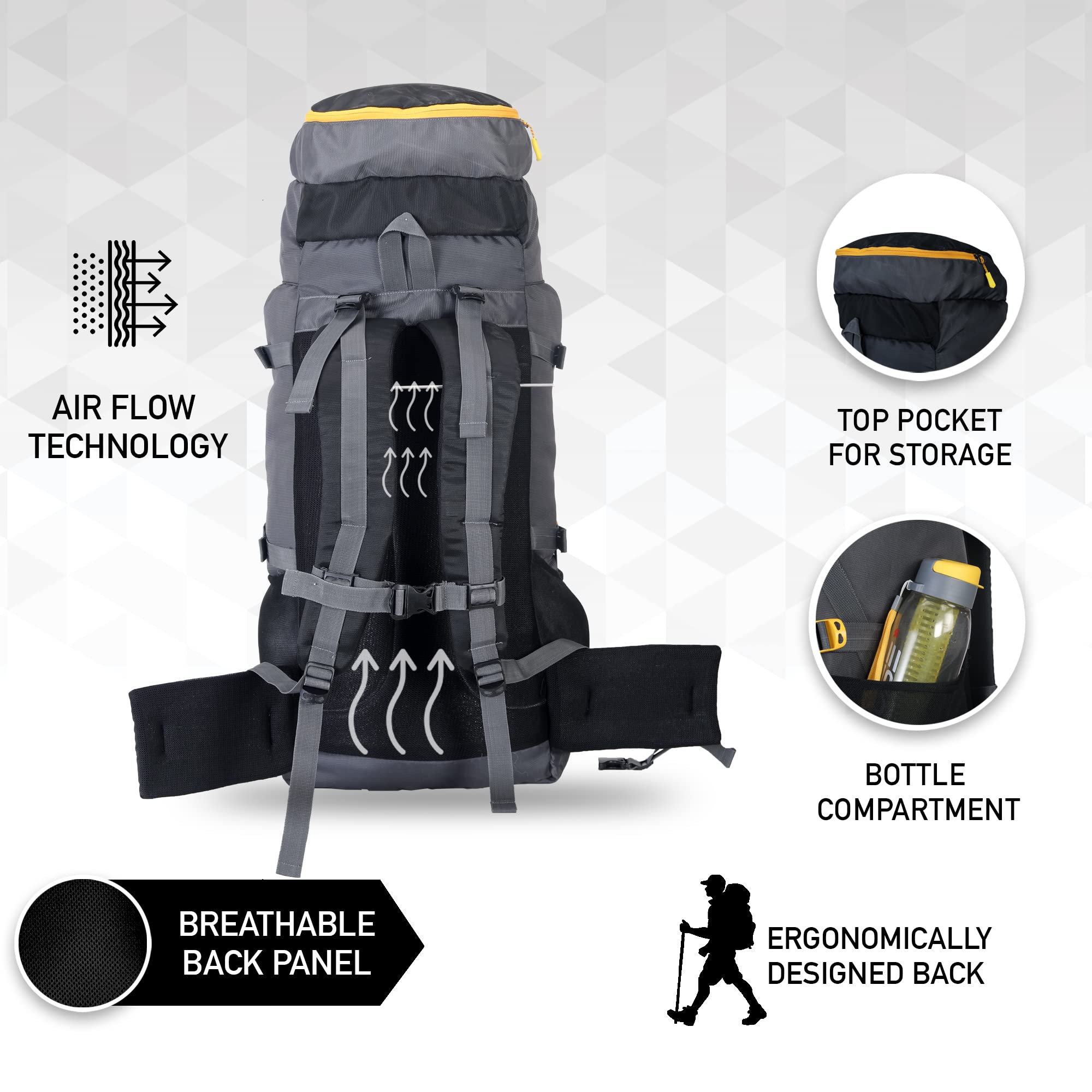 Impulse Loops 6 Compartment Rucksack Bags 75 Litres Travel Bag For Men Tourist Bag For Travel Backpack For Hiking Trekking Bag For Men Camping With 1 Year Warranty(Black) 3