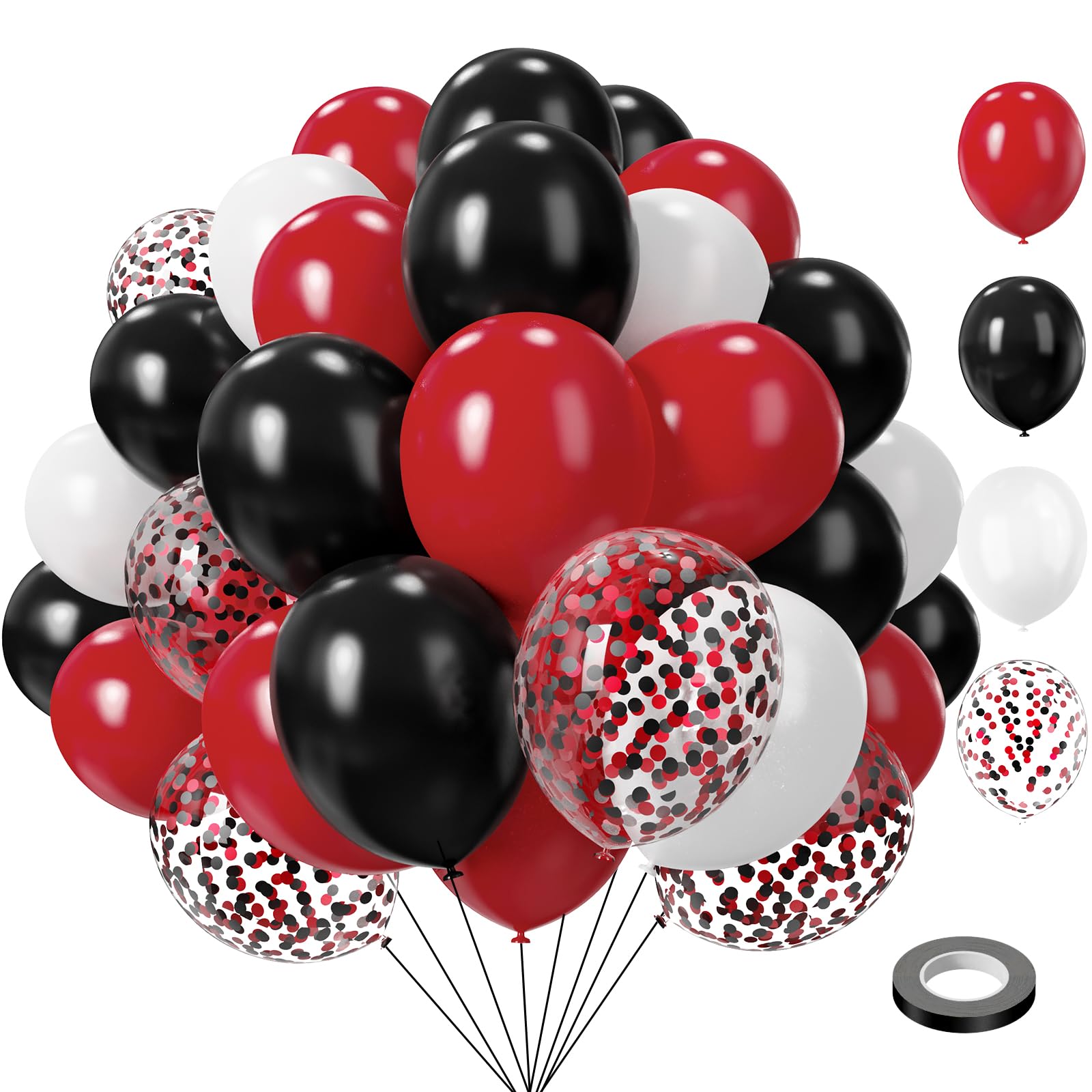 Red Black and White Balloons, 75PCS Red and Black Balloons, 12in and 5in Red White and Black Latex Party Balloons