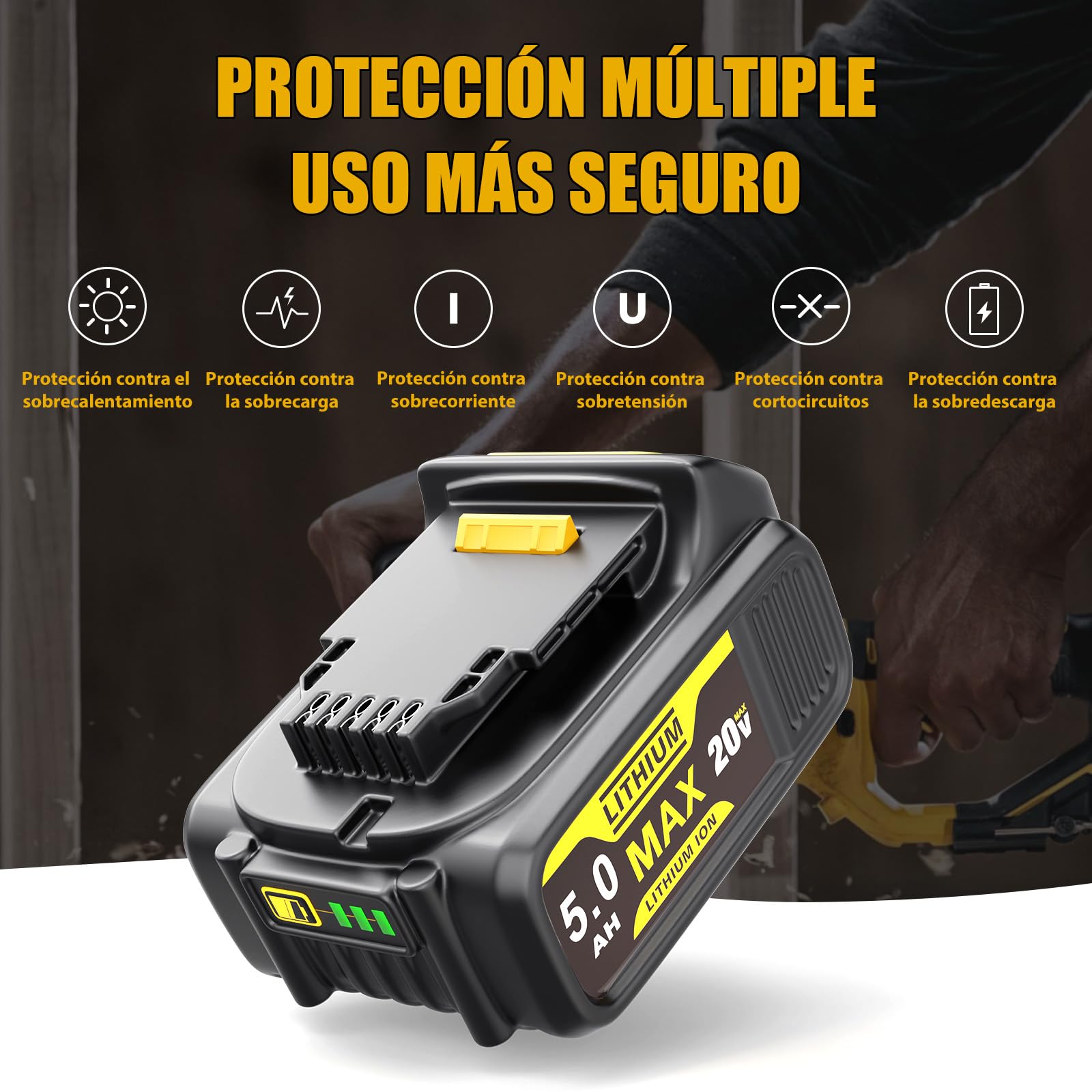 Batería de Repuesto para Dewalt 18V: Batería de Ion de Litio de 5Ah para DCB200 DCB201 DCB180 DCB181 DCB182 DCB184 (2 Unidades)