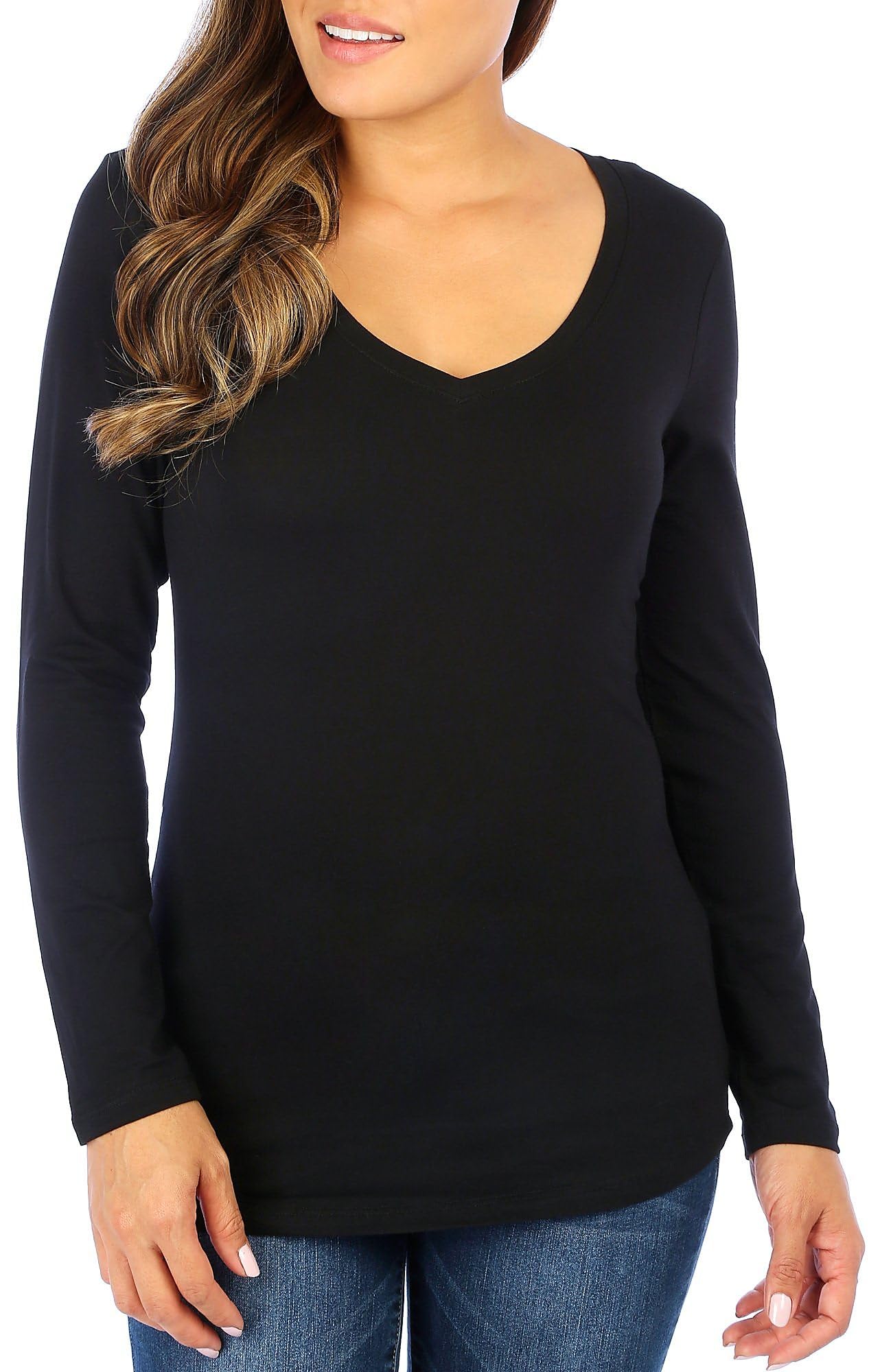 Aveto Juniors Solid V Neck Long Sleeve Top Small Black
