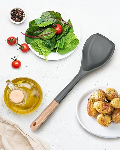 Miniatura 7 de Espátula de silicona para wok, espátula ancha de silicona con agujero para colgar, utensilios de wok de mango largo, 13.2 pulgadas, color gris