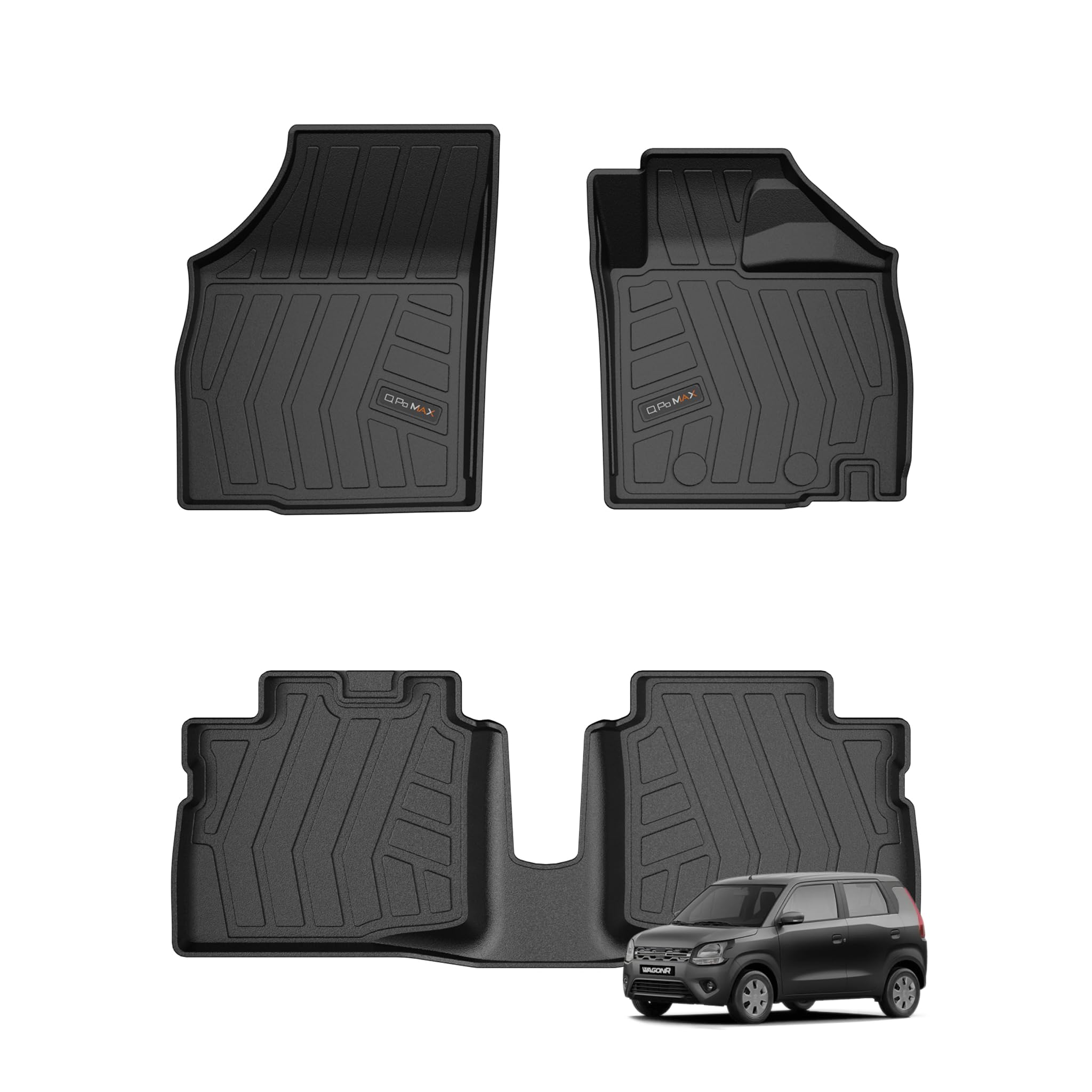 Q Po Wagon R 19 (MAX) Jan19-Till Date TPE Car Floor Mat | All Weather Mats for Wagon R (Jan19-Till Date) (Black)-image-20