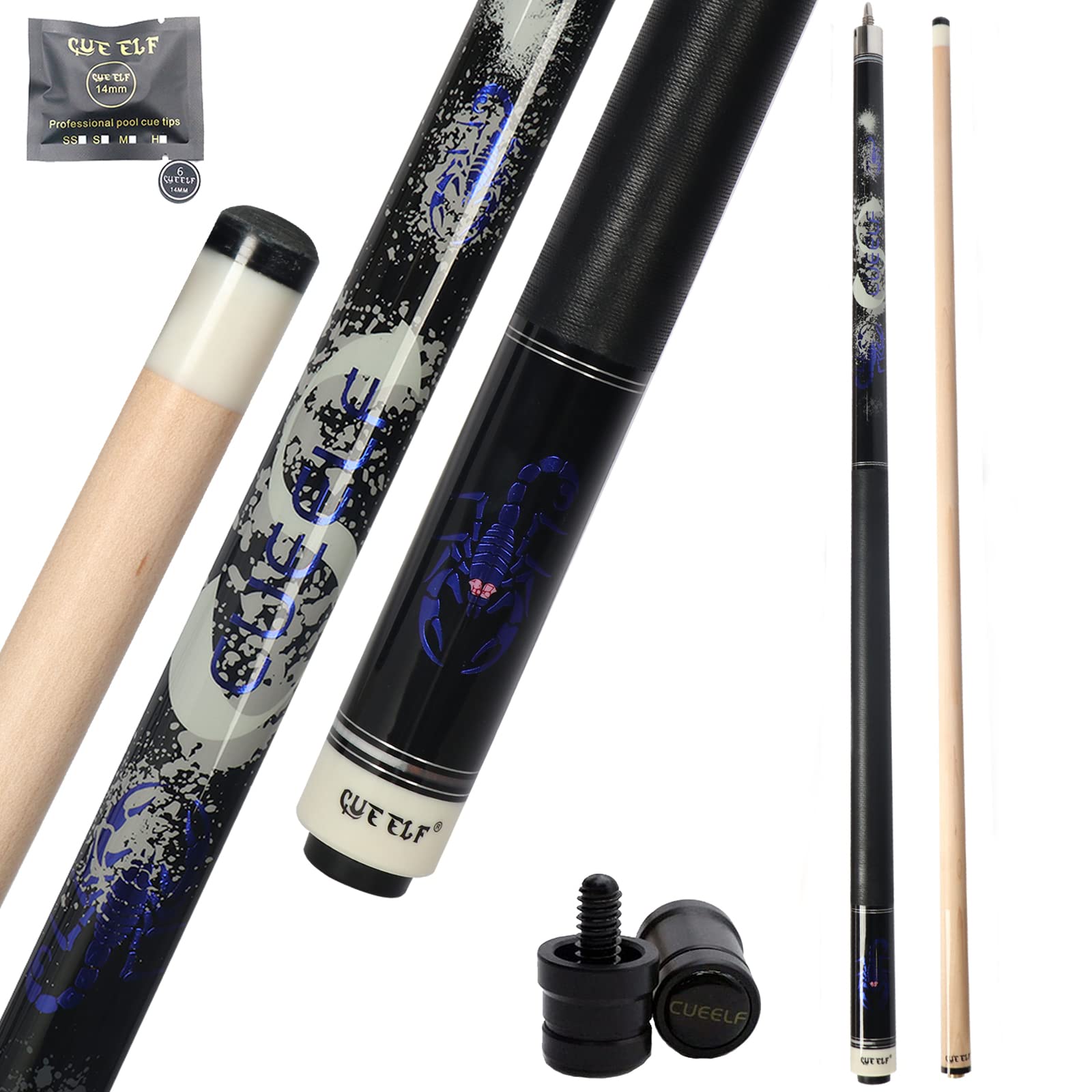CUEELF Pool Cue Stick 58inch Hardwood Maple Pool Cue Billiard Table Stick 13mm Tip Billiard House Bar Pool Cue