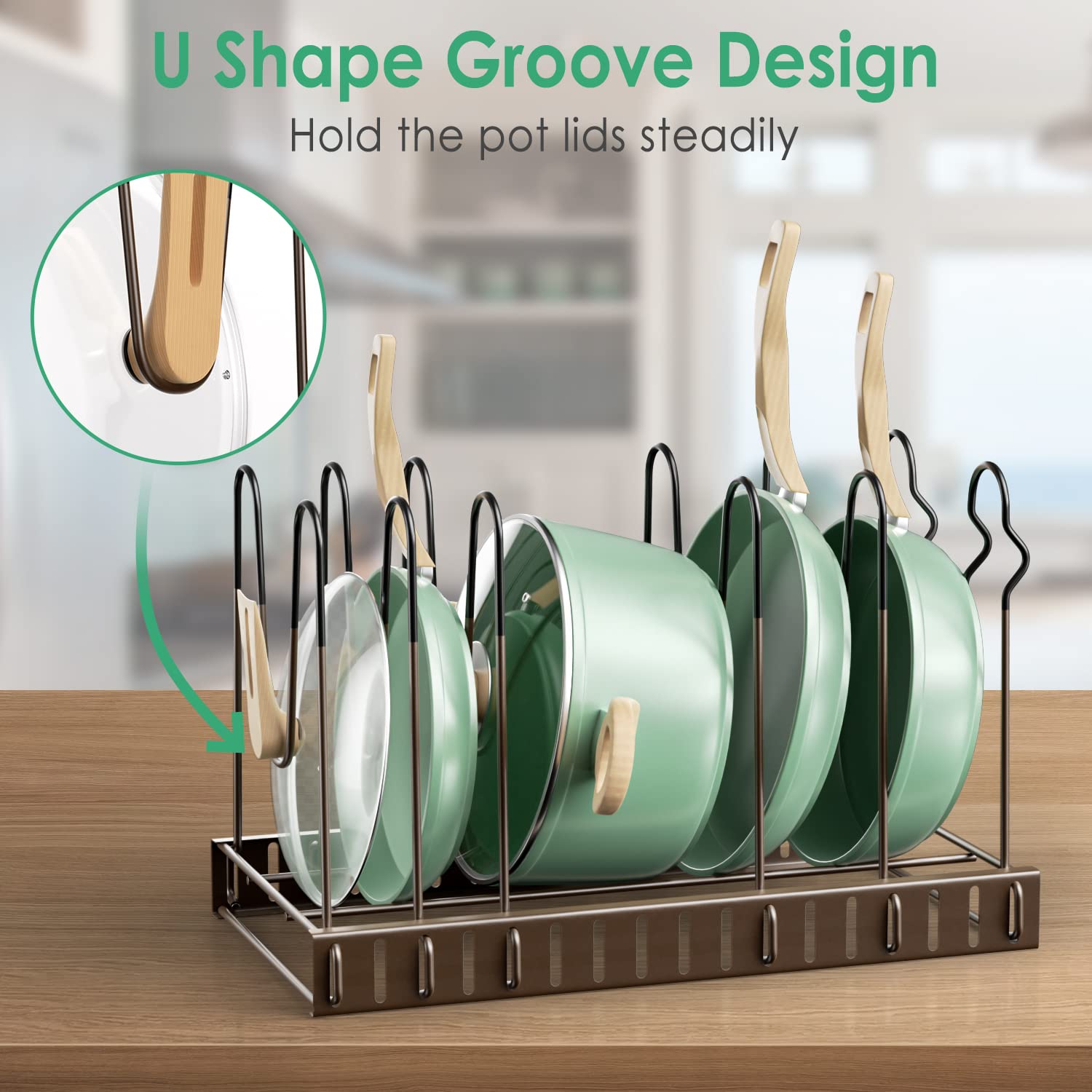 Pot Rack Organizers, G-TING 8 Tiers Pots and Pans Organizer for Kitchen Organization & Storage, Adjustable Pot Lid Holders & Pan Rack, Lid Organizer for Pots and Pans With 3 DIY Methods(Bronze)