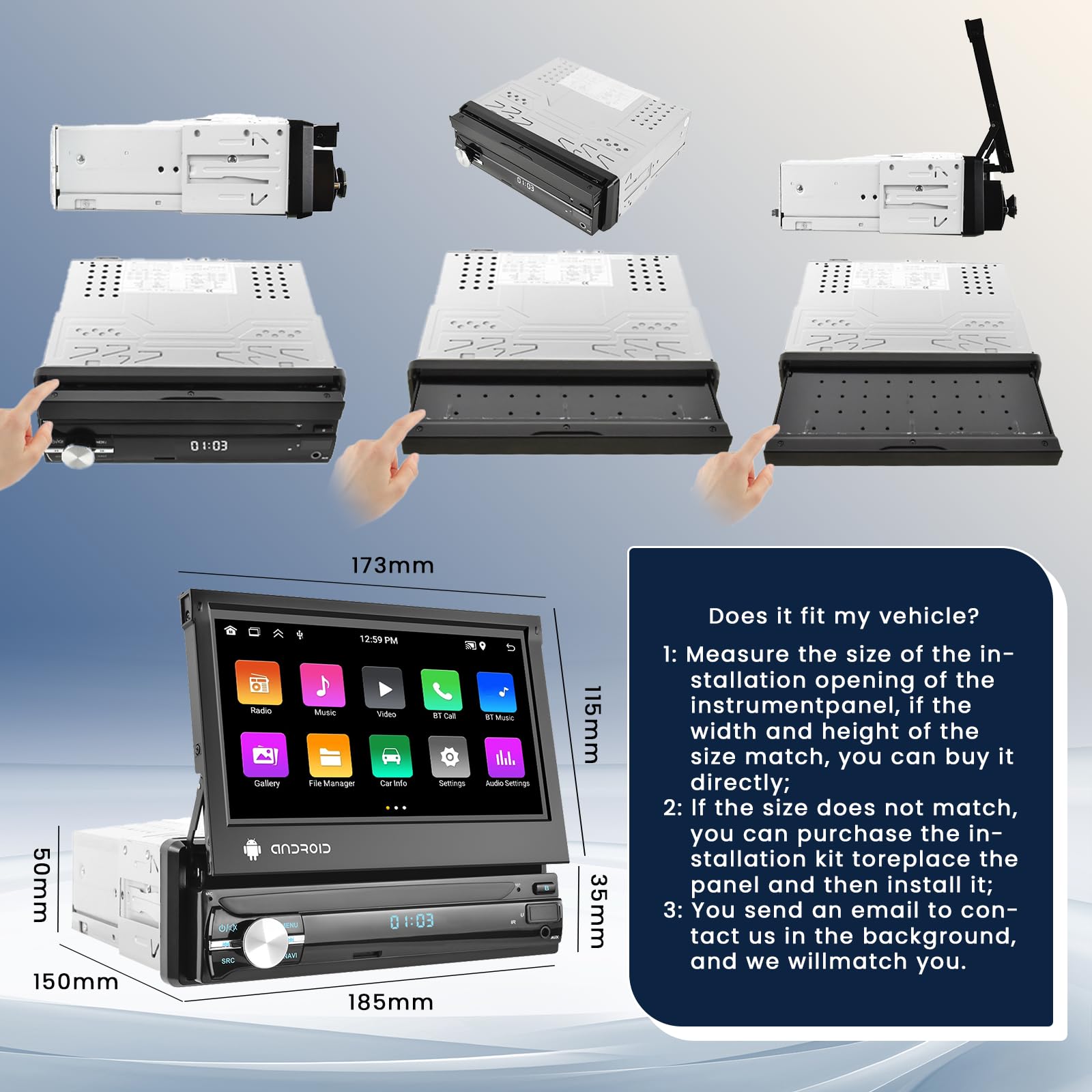 Inefala 1 DIN Autoradio - Ausfahrbarer 7 Zoll Display Mit Wireless Carplay & Android Auto