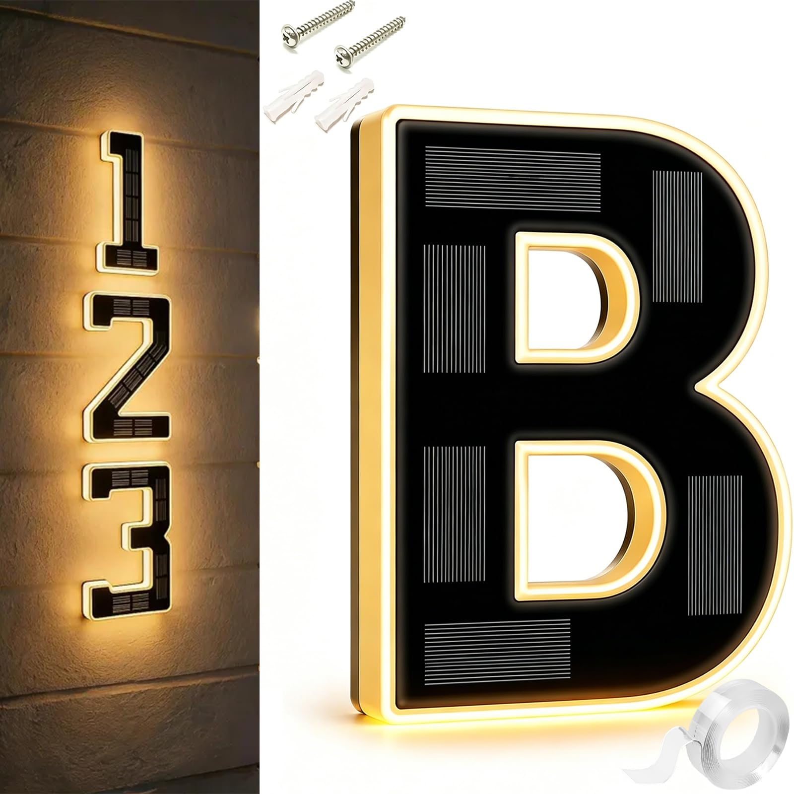9 Inch Solar Lighted House Numbers For Outside, Light Up House Numbers Solars, Illuminated Houses Number, 0-9 Solar-Powered Houses Number, Illuminate Your Home (B,9 in)