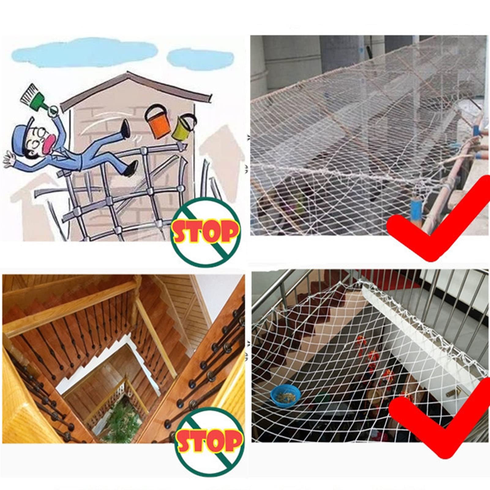 Kindersicherheitsnetz für Innen- und Außentreppen Balkon Katzennetz mit Bindeseilen 6mmx6cm Nylon Schutznetz Cargo Net für Fallschutz