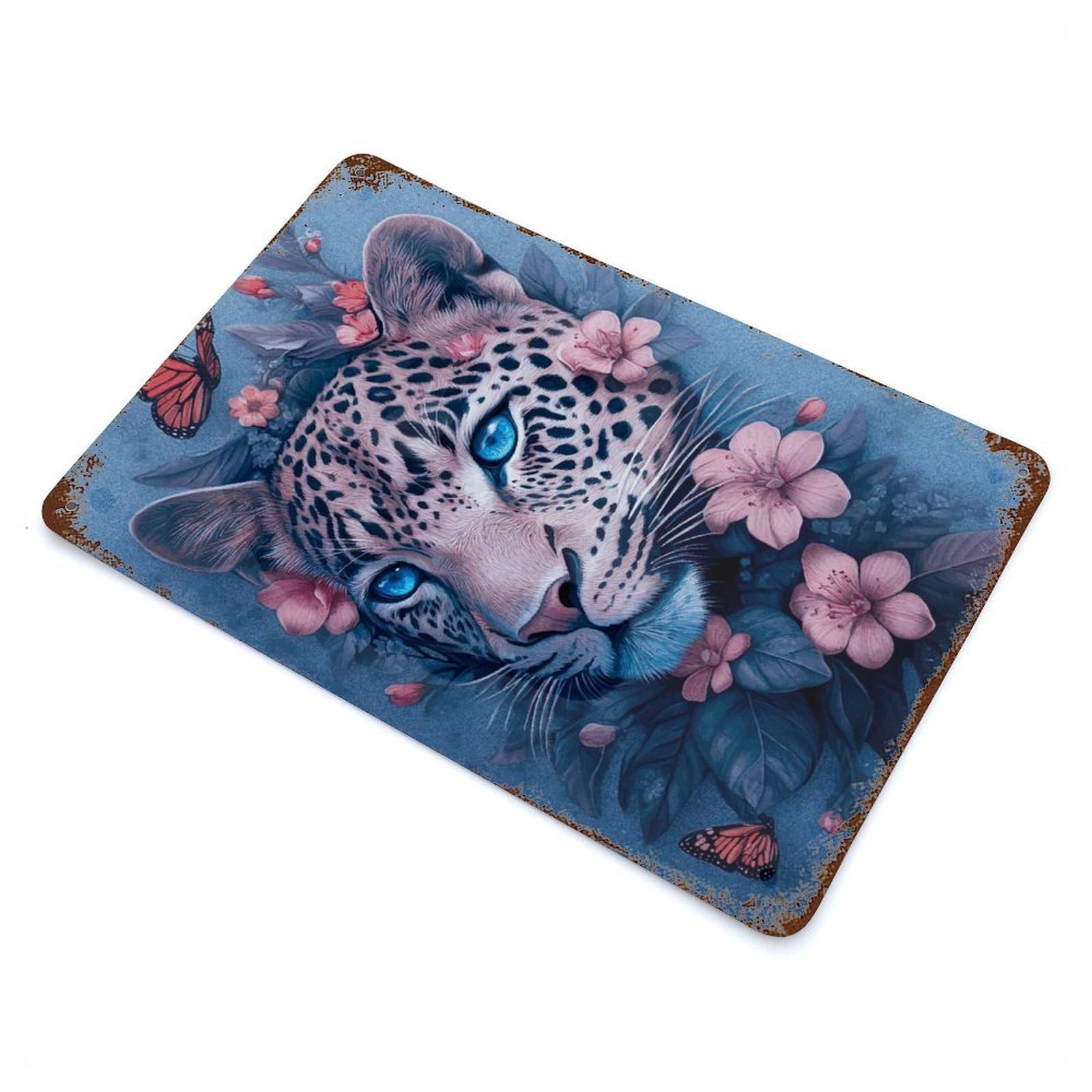 Leopard in Bloom Retro Metal Sign 11.8"x7.9", Classic Wall Plaque for Garage, Pub Or Kitchen