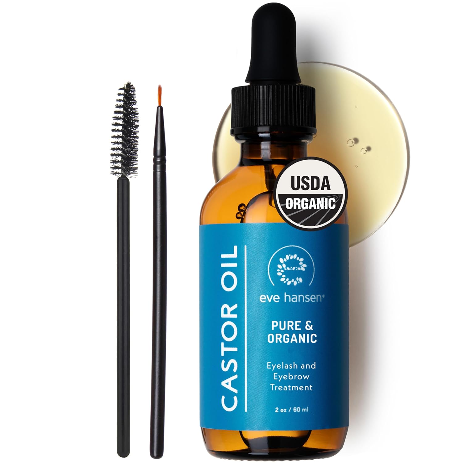 Eve Hansen Organic Castor Oil USDA Certified | Pure Carrier Oil for Eyelashes, Eyebrows, Hair, and Skin with Applicator (2oz) Eve Hansen Organic Castor Oil USDA Certified | Pure Carrier Oil for Eyelashes, Eyebrows, Hair, and Skin with Applicator (2oz)