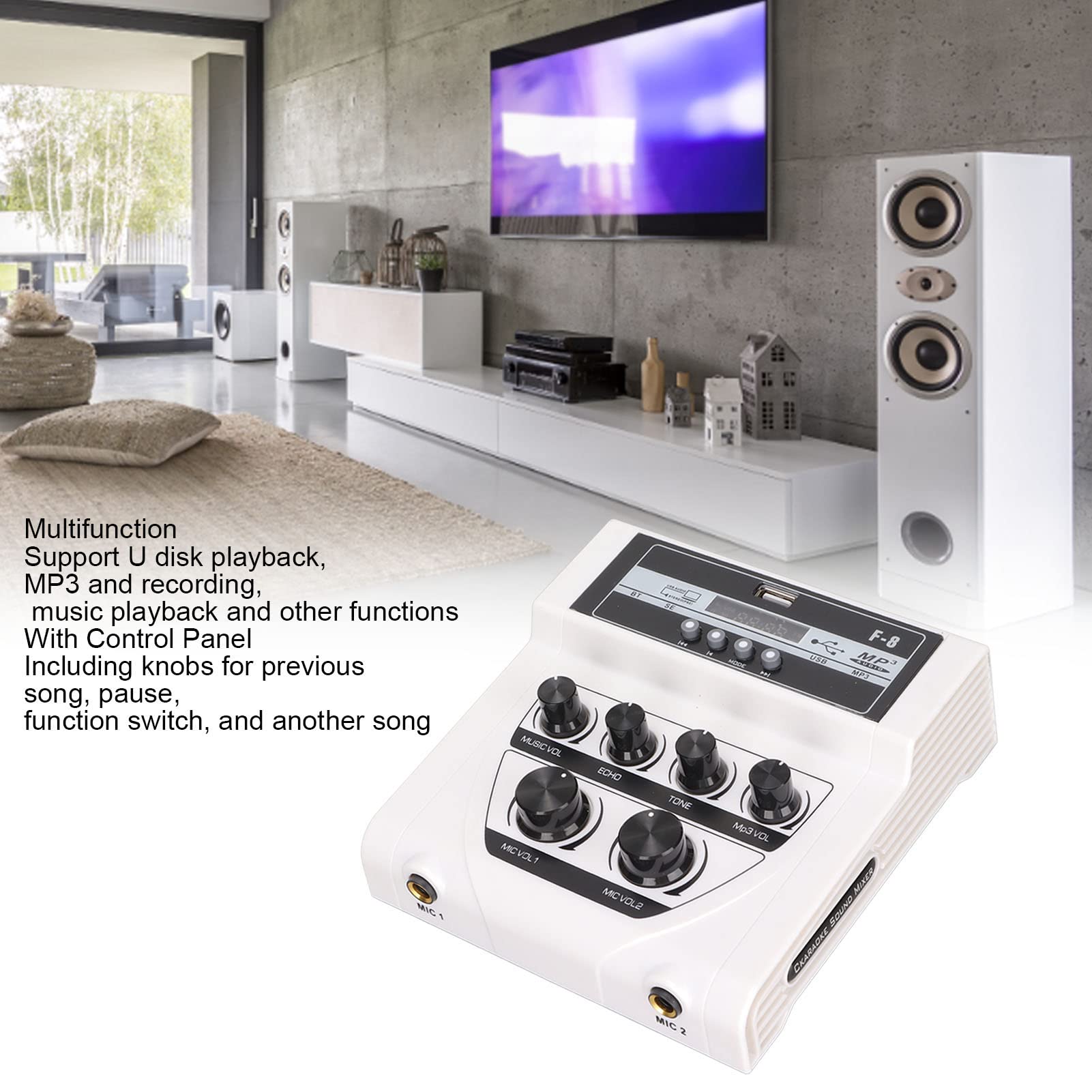 Septpenta Mini Mixer con Doppia modalità di Alimentazione, È Possibile Collegare 2 Set di Microfoni, Supporta La Riproduzione di Dischi U, MP3 e Registrazione, Riproduzione Musicale(Unione Europea)