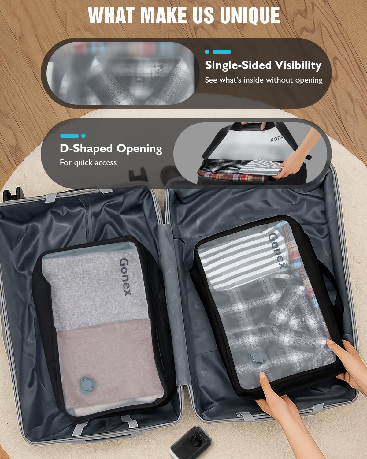 Gonex Vacuum Compression Bag with Pump - Reusable, Waterproof Travel Packing Organizer with Wide Opening, Handle & View Window for Suitcase, Backpack & Clothes Storage (1 Bag + 1 Pump)