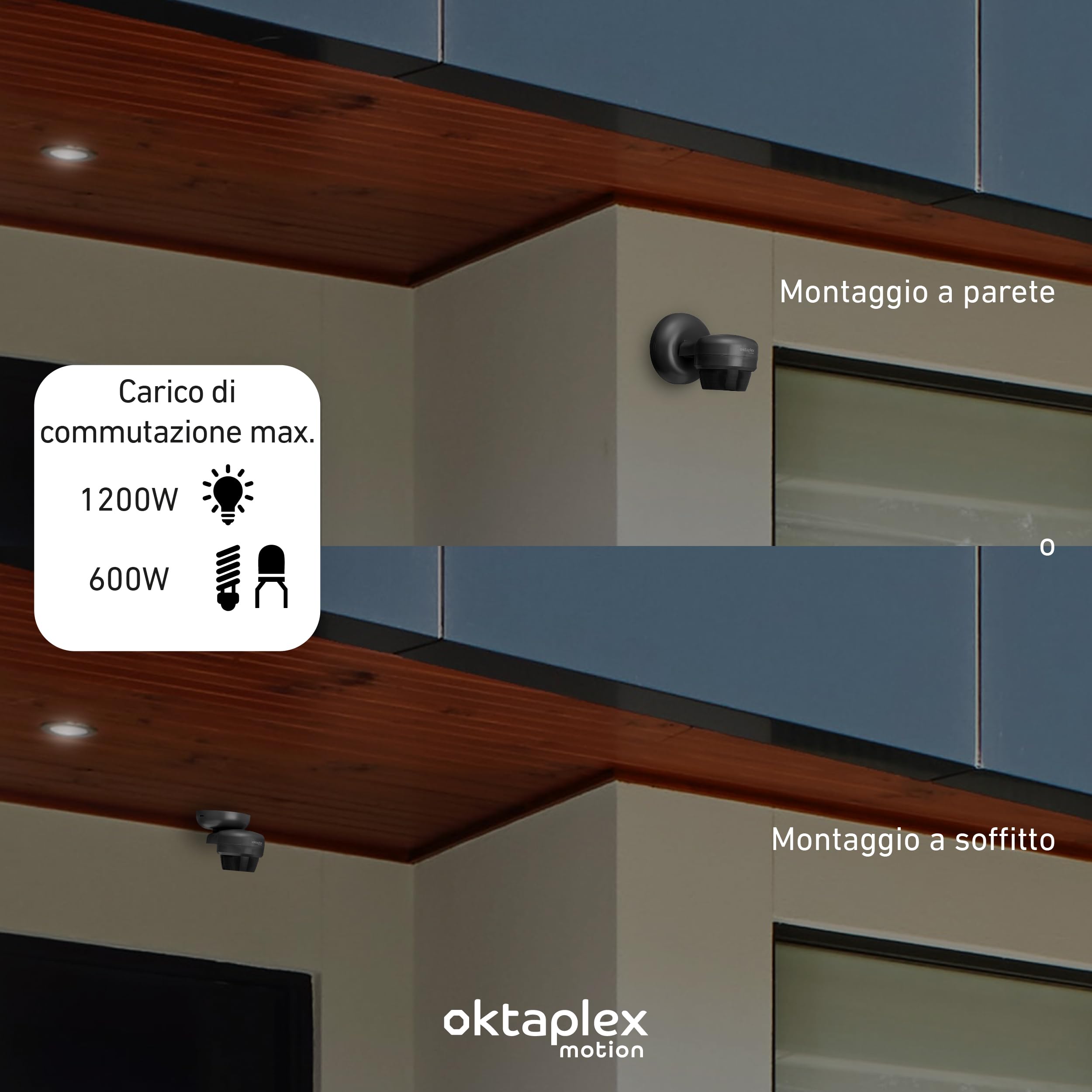 Oktaplex Mia set da 2 sensori di movimento antracite 10 m orientabile | Sensore di movimento IP65 da 360 gradi 10 m da esterno 230 V