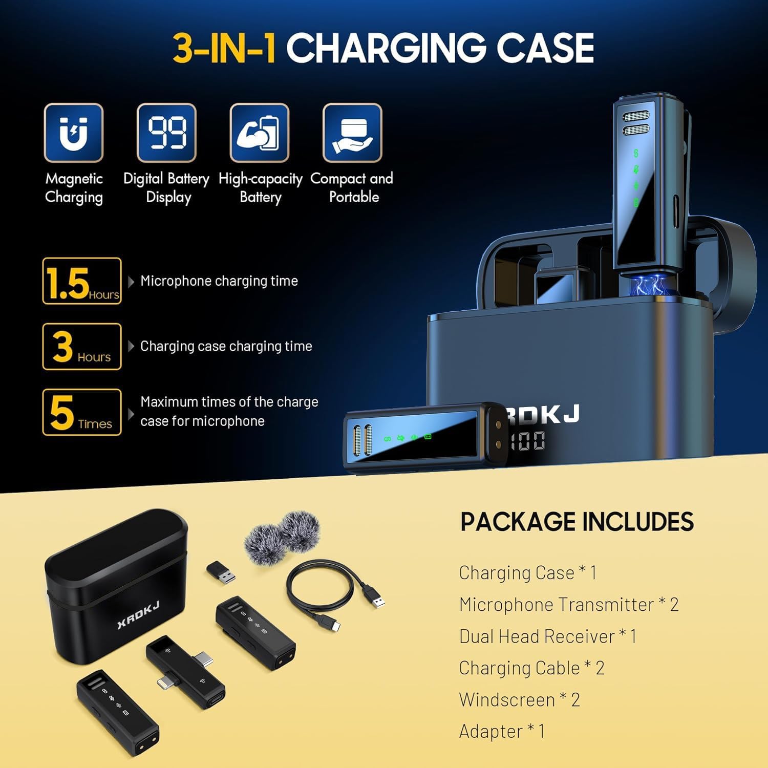 2 Pcs mini Wireless Lavalier Microphone for iPhone iPad Android PC， with Charging Case 7H Clip on Lapel Microphone Wireless for Video Recording Vlogging, YouTube, Interview