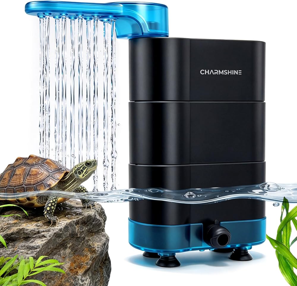 16W 258 GPH low water filter turtle tank,Aquarium Filter for 20-40 GAl,3 Reusable Filter Media,RainStyle Layered Filtration,Adjustable Flow,Side Circulation Design,Ideal for Reptile Filtration — 사진 1