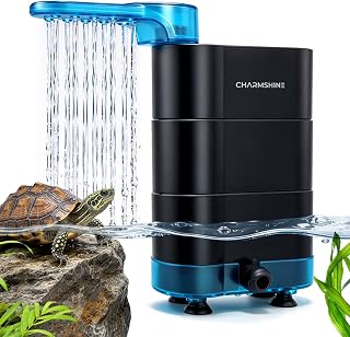 16W 258 GPH low water filter turtle tank,Aquarium Filter for 20-40 GAl,3 Reusable Filter Media,RainStyle Layered Filtration,Adjustable Flow,Side Circulation Design,Ideal for Reptile Filtration