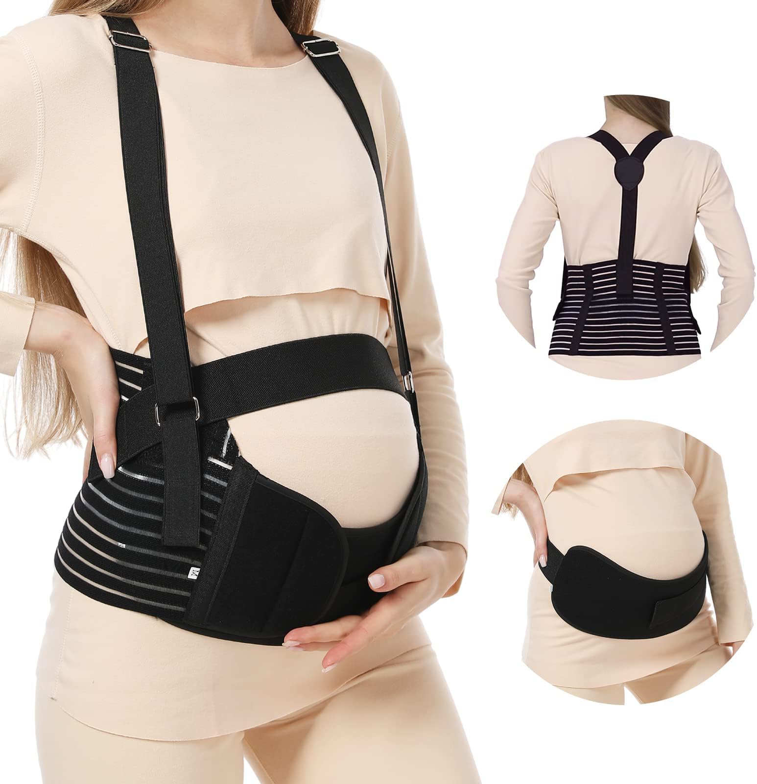 HUICHENDAHUICHENDA Maternity Belt,Belly Bands for Pregnant Women,Adjustable Abdominal Support Belt with Shoulder Strap for All Stages of Pregnancy & Postpartum,Effective Relief of Lumbar Pressure (L)