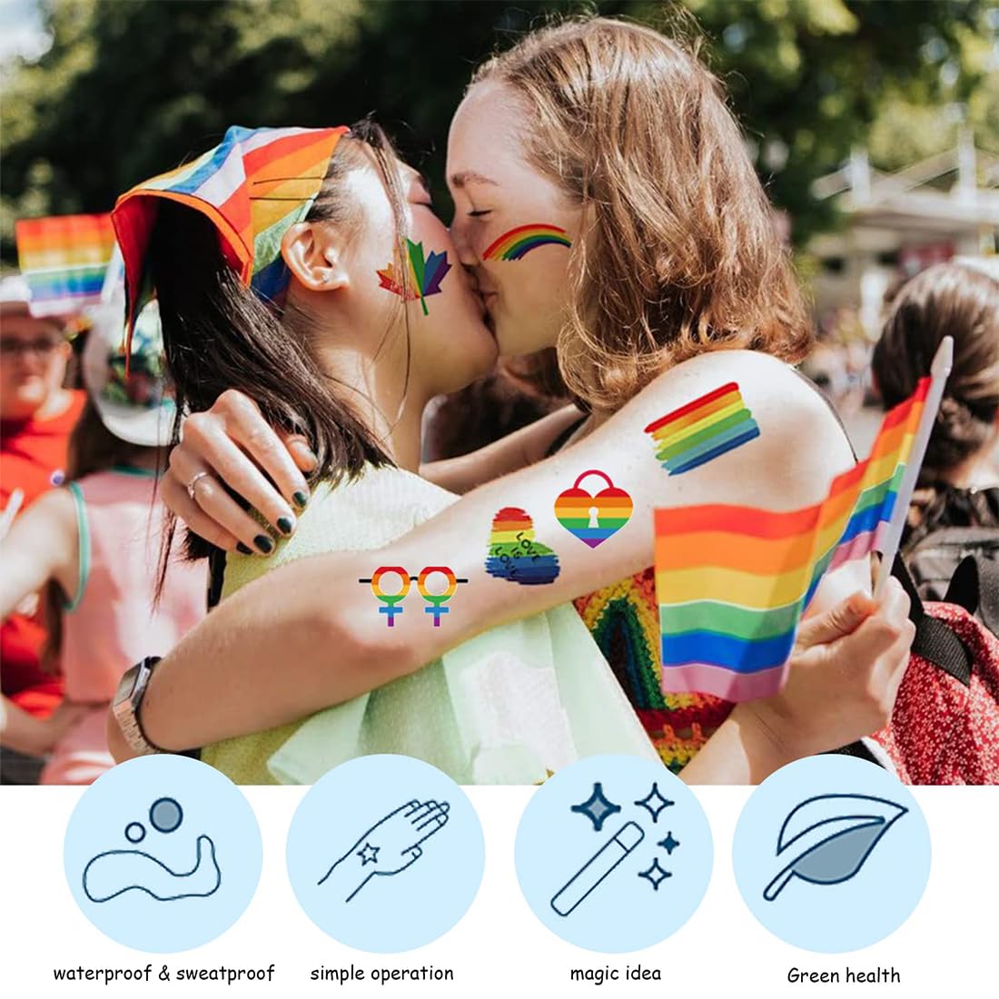60 Tatuaggi Temporanei LGBT Gay Pride – 10 Fogli Arcobaleno, Resistenti All'acqua, Ideali Per Parate E Feste