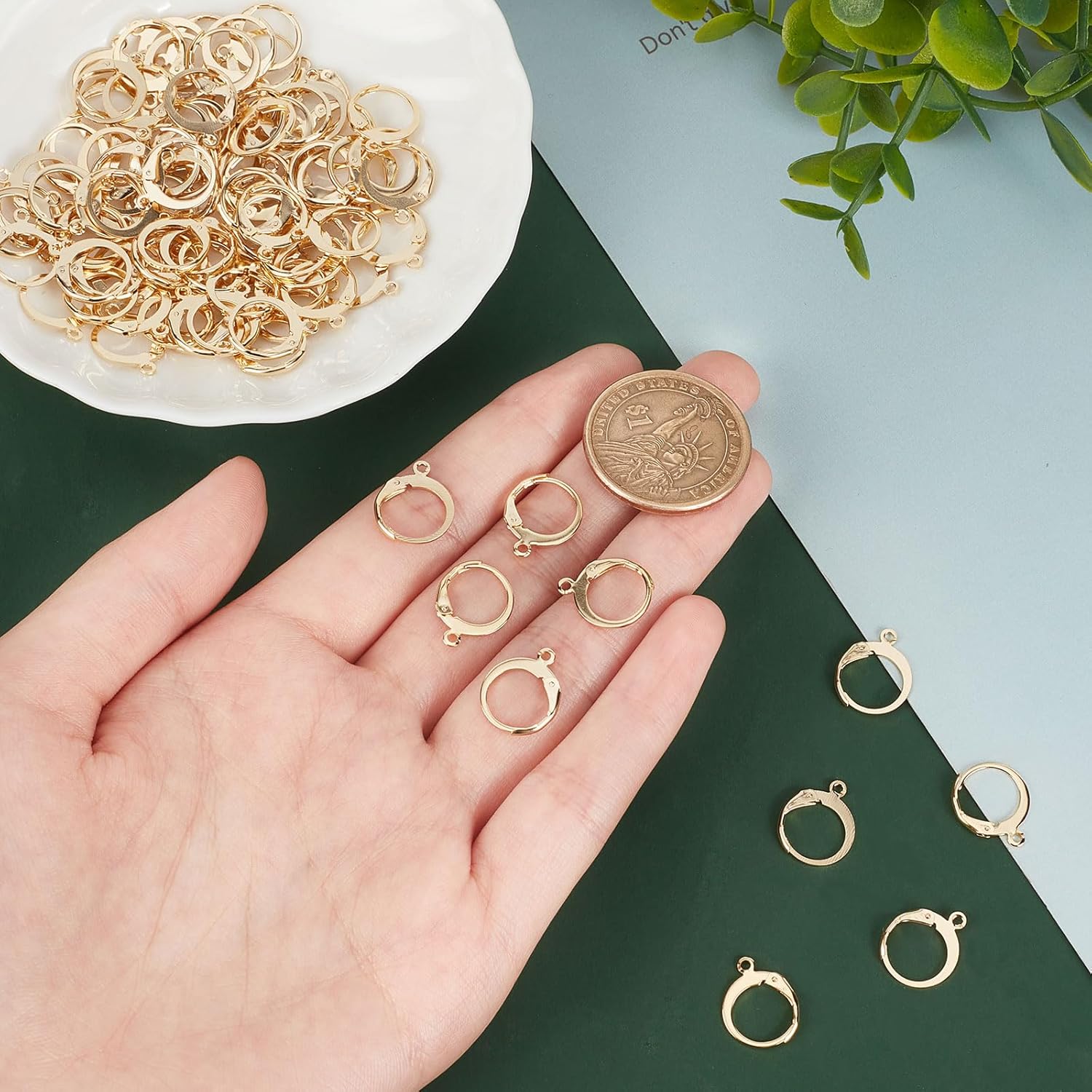 PH PandaHall 100 Pcs 24K Gold Plated Earring Hooks, 304 Stainless Steel Ear Wire Lever Back Earring Findings Golden Earwire with Open Loop for DIY Earring Jewelry Making,14.5x12x2mm - Image 6