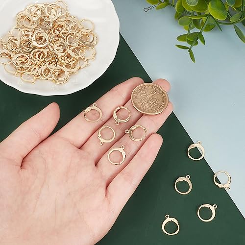 Miniatura 6 de PH PandaHall 100 ganchos chapados en oro de 24 quilates, acero inoxidable 304, palanca de alambre para la oreja, aretes dorados, con lazo abierto