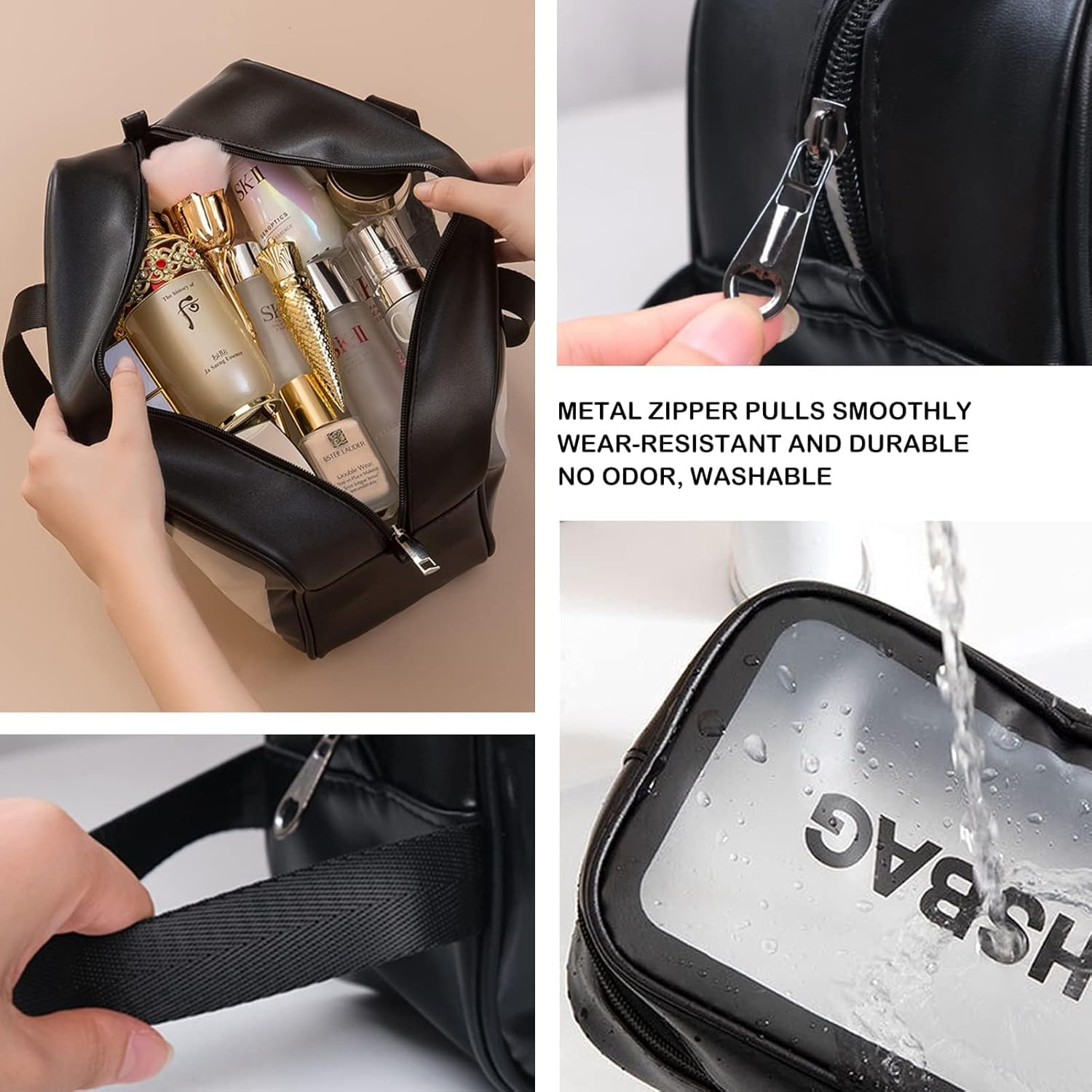 KUKLAR Wash Bag Pouch for Travel Kit Toiletry Bag Cosmetic Bag Make Up Box for Brushes,Accessories with Handle,Large Capacity Translucent Waterproof Travel Storage Mini Size 21X13X7 (Black) 1