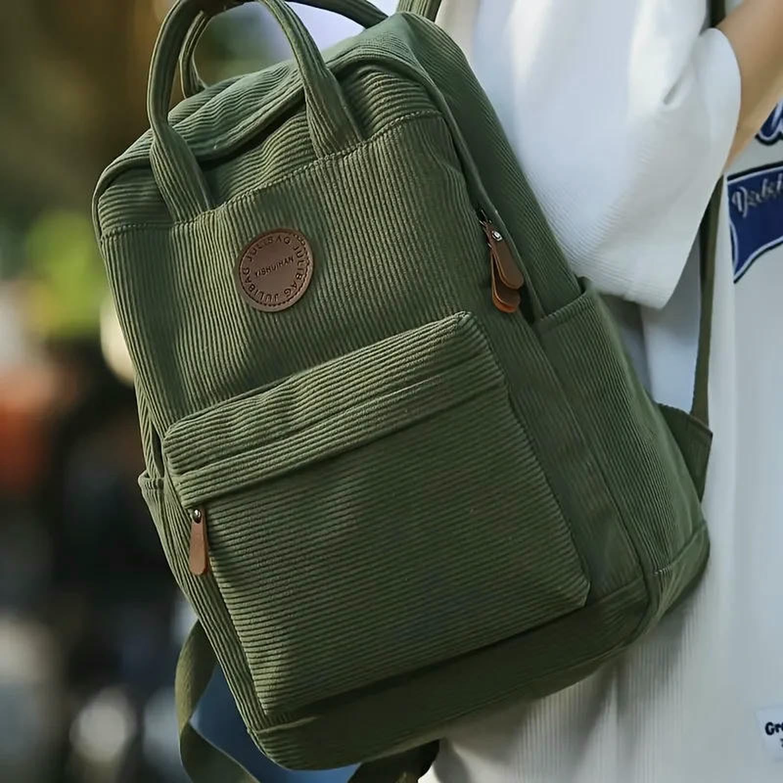 Schulrucksack Lässiger Cord-Rucksack Für Teenager, 14 Laptop-fächer, Schul- Und College-Tasche Mit Reißverschlusstasche, Rucksäcke Die Schule-grün