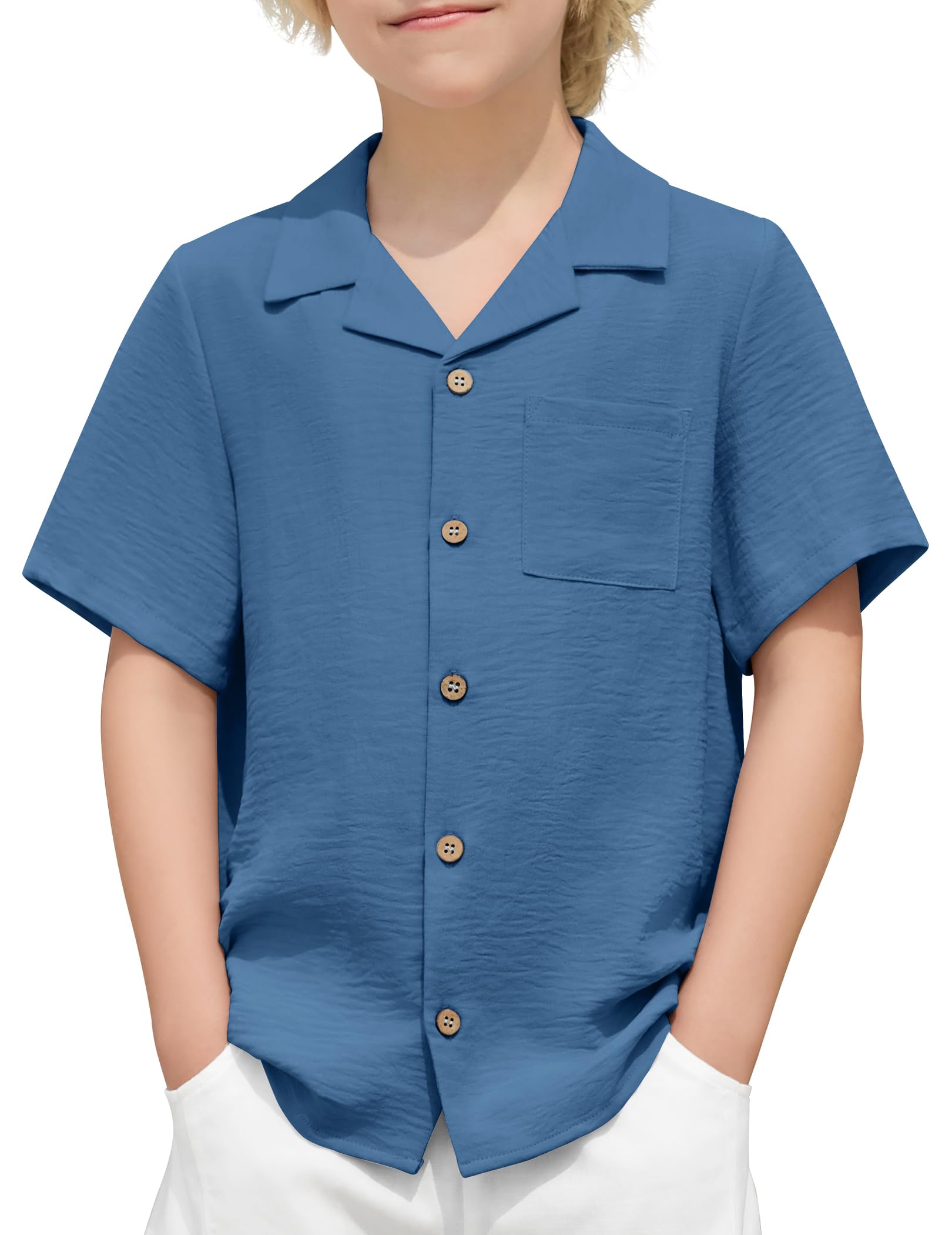 Arshiner Boys Casual Button Down Shirts Short Sleeve Textured Summer Beach Shirt with Pocket