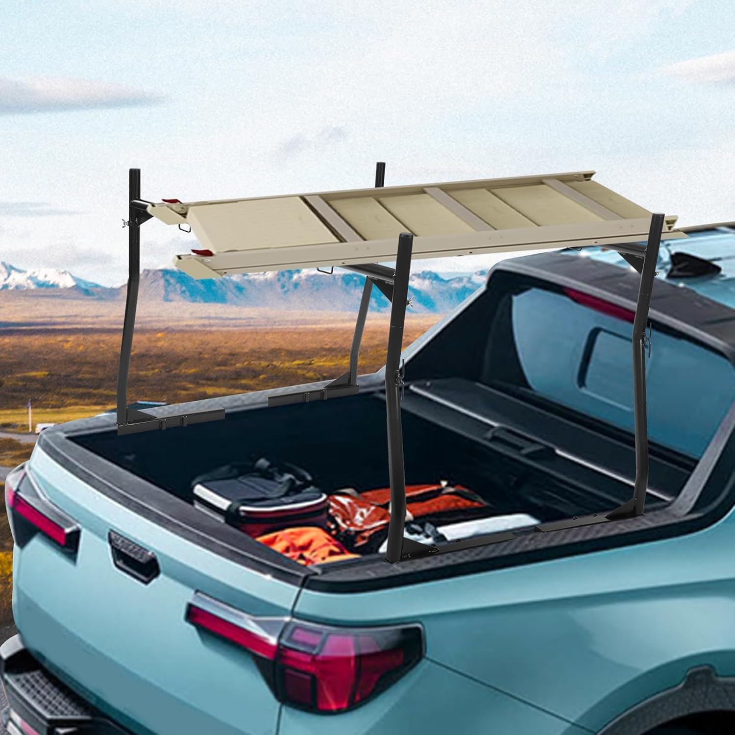 Truck Ladder Racks, 800LBS Capacity Adjustable Universal Steel Truck Bed Trailer Rack, 46"-71" Extendable Pick-up Heavy Duty Cargo Rack for Canoes Surfboards Ladders Lumber Tents and Large Cargo