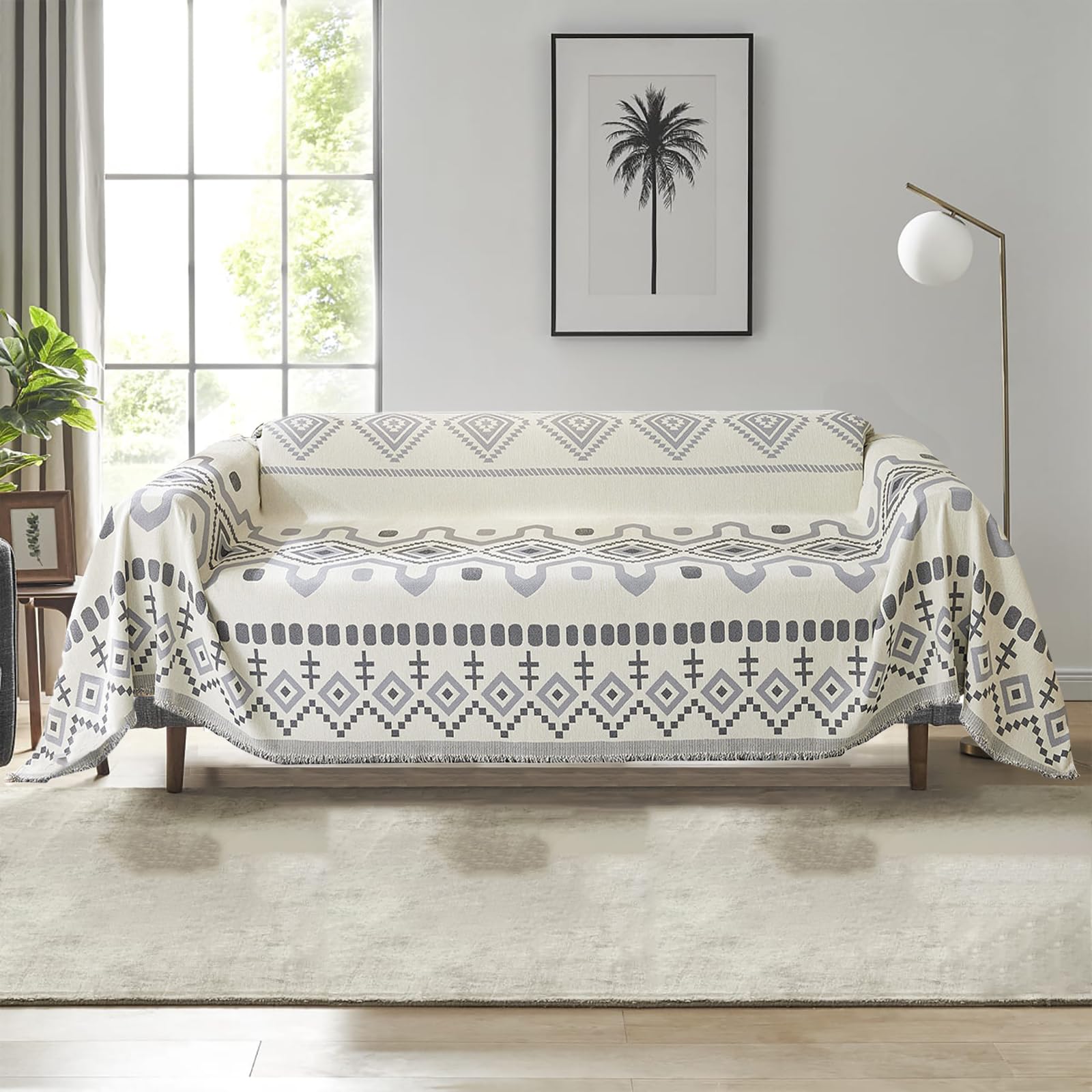 DREAMINGO Bohemian Sofa Covers Chenille Couch Covers for Sectional Sofa Reversible Geometric Couch Covers for Dog Washable Sofa Slipcover for Living Room L Shape Couch Cover 3 Seater, 71โx150, Grey โ image 1