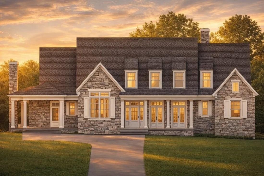 17-2120 House Plan - Customizable House Plan with 7 Bedrooms and Unique Garage Design