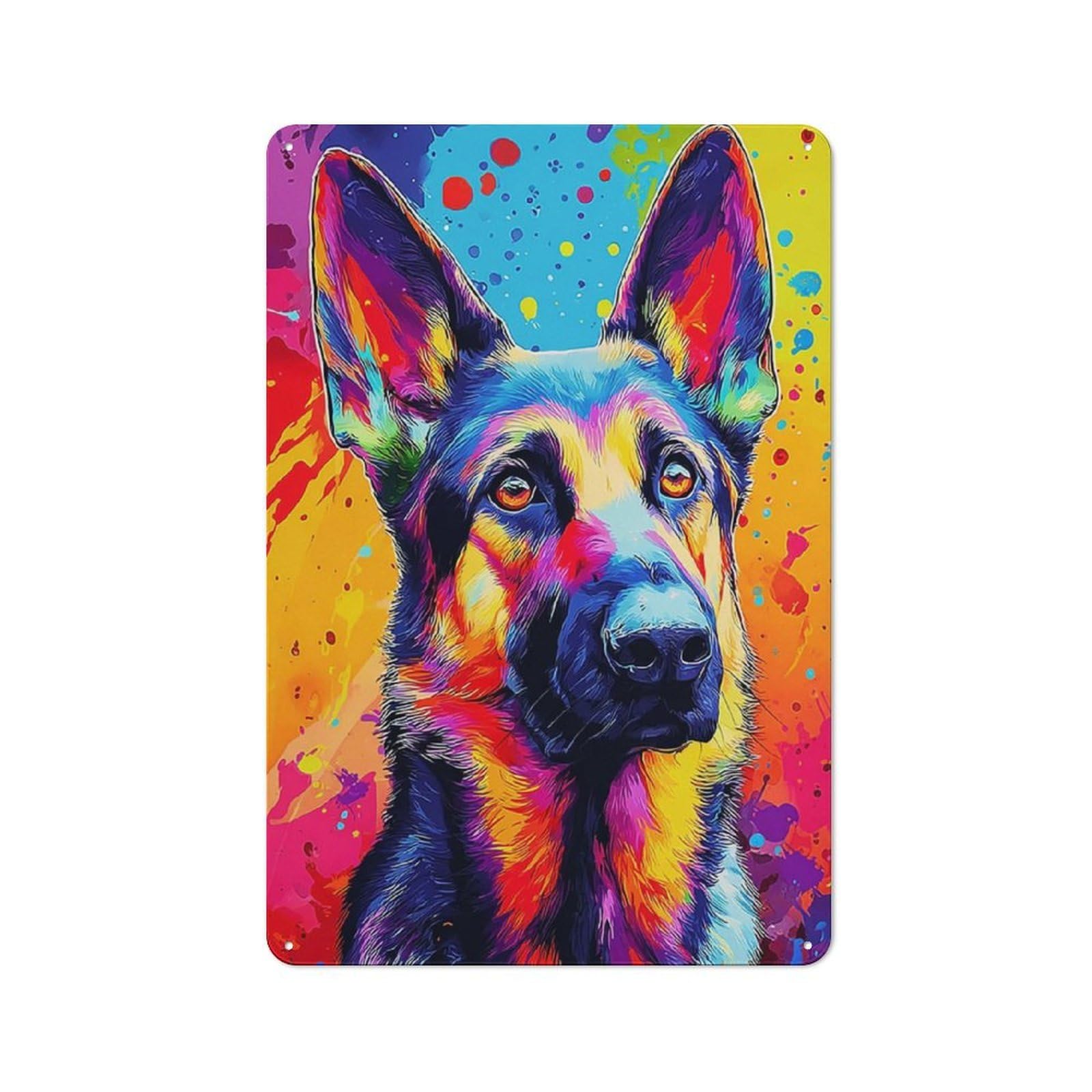 Junmoney Colorful German Shepherd Art Print Metal Wall Sign 30X20cm Featuring For Café Or Restaurant, A Decorative Metal Sign For Cafés And Restaurants