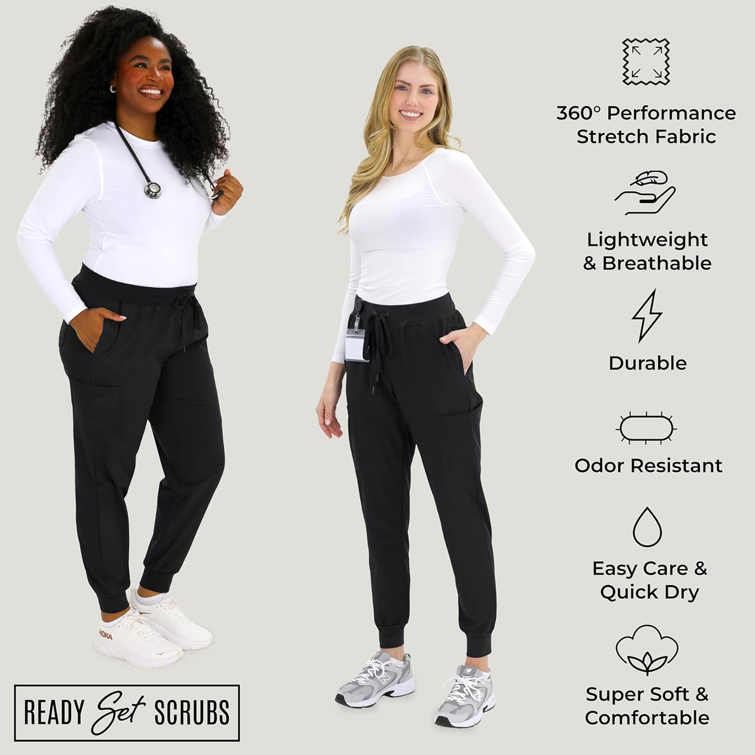 READY SET SCRUBS - Scrub Pants for Women - 2 Pack - Cargo Jogger Pants Set with 8 Pockets - Yoga Waistband - Soft & Stretchy - Image 3