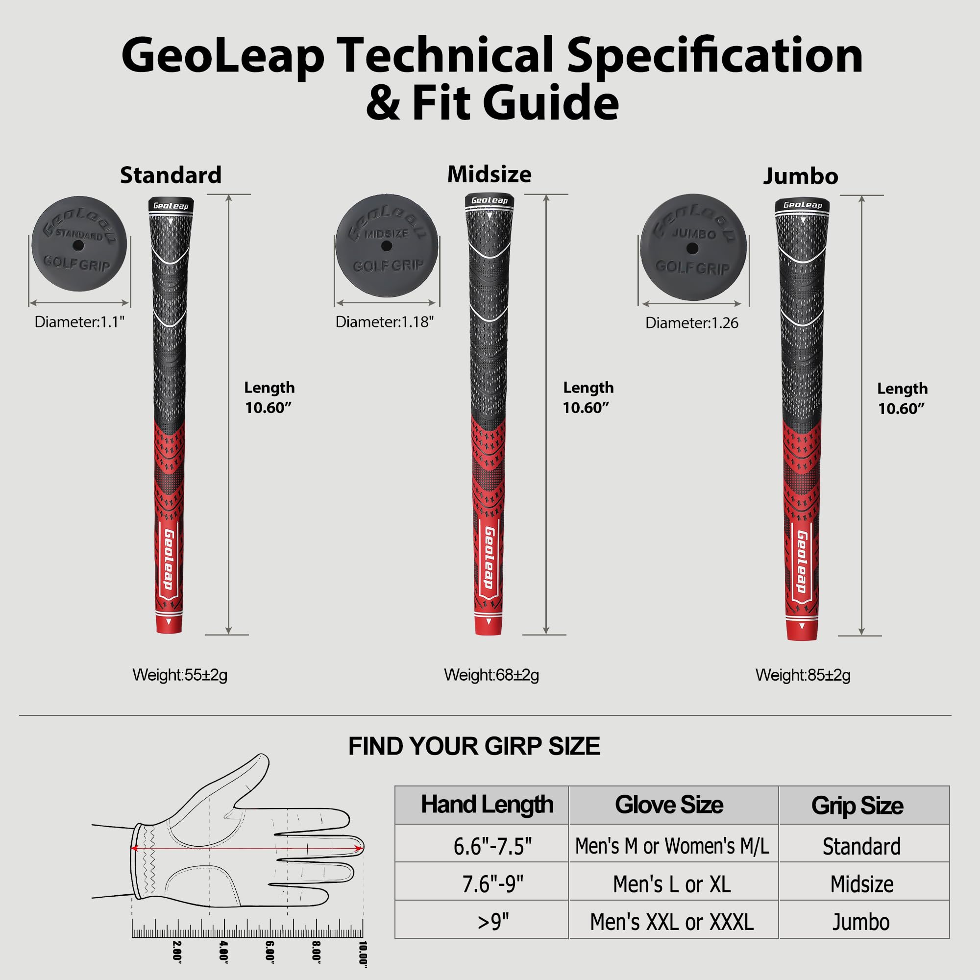 Geoleap Golfgriff-Set, 13 Stück, Griffe mit Bändern und Griffen mit allen Reparatur-Sets zur Auswahl, Hybrid-Golfschlägergriffe, Allwetter-Kontral, hohes Feedback und Traktion, Golfgriffe für Männer