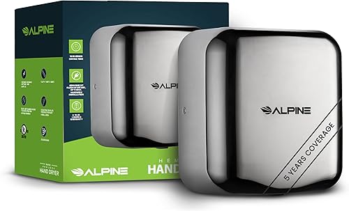 Miniatura 11 de Alpine Secadores de manos automáticos para baños, secador de manos eléctrico de acero inoxidable comercial de alta velocidad de 110-120V, opciones