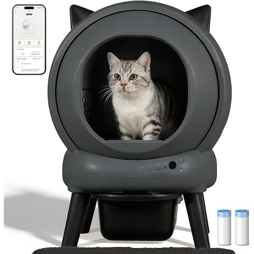Self Cleaning Litter Box for Multiple Cats, Automatic Litter Box with APP Control, 9-Sensor Safety Protection, 50L Interior & 7.2L Waste Bin, Quiet <30dB, Odor Control, Includes Trash Bags