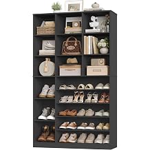Keyluv 74" Tall Shoe Cabinet for Entryway, Modern 6-Tier Large Shoe Storage Organizer for 27-32 Pairs, Multi-Functional Wood Display Shelf & Bookshelf for Closet, Hallway & Living Room, Black