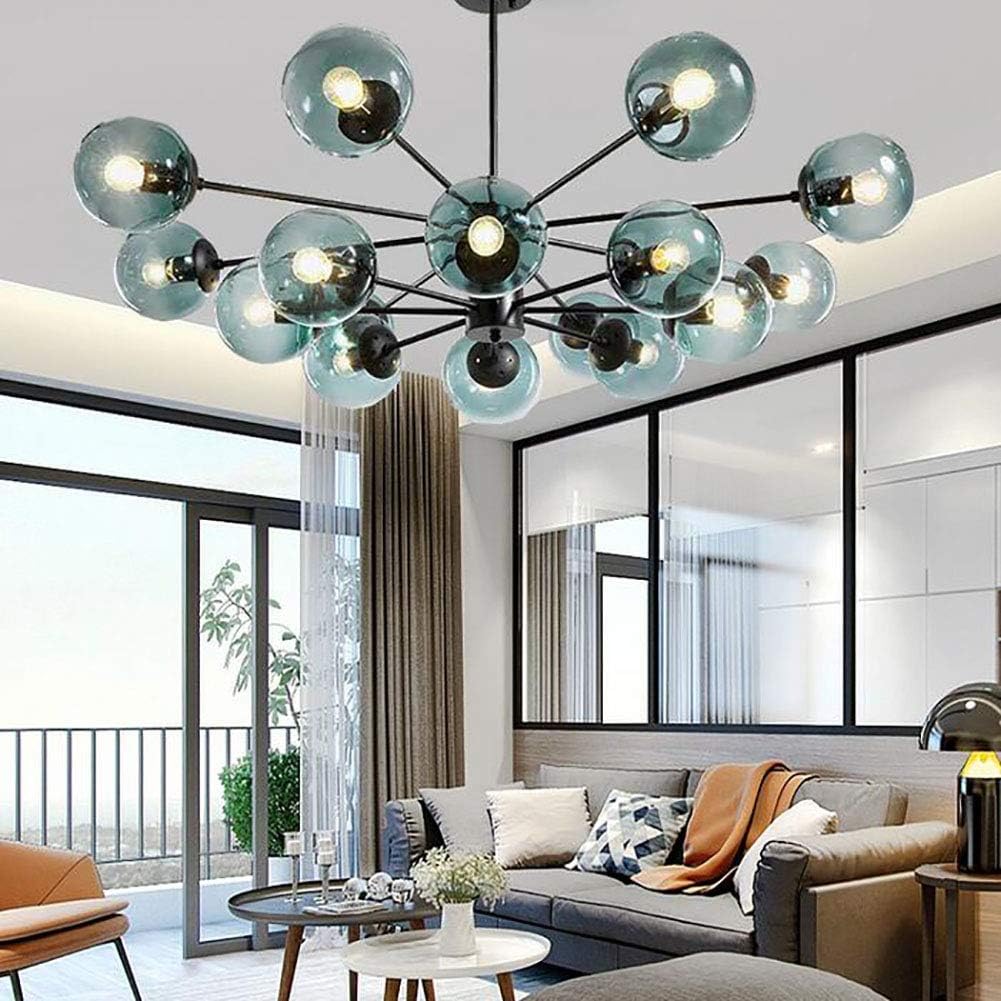 12 Lights Sputnik Chandelier Mid Century Modern Ceiling Light Fixture Industrial Pendant Lighting Fixture for Kitchen Dining Room Living Room,Blue,16 Lights