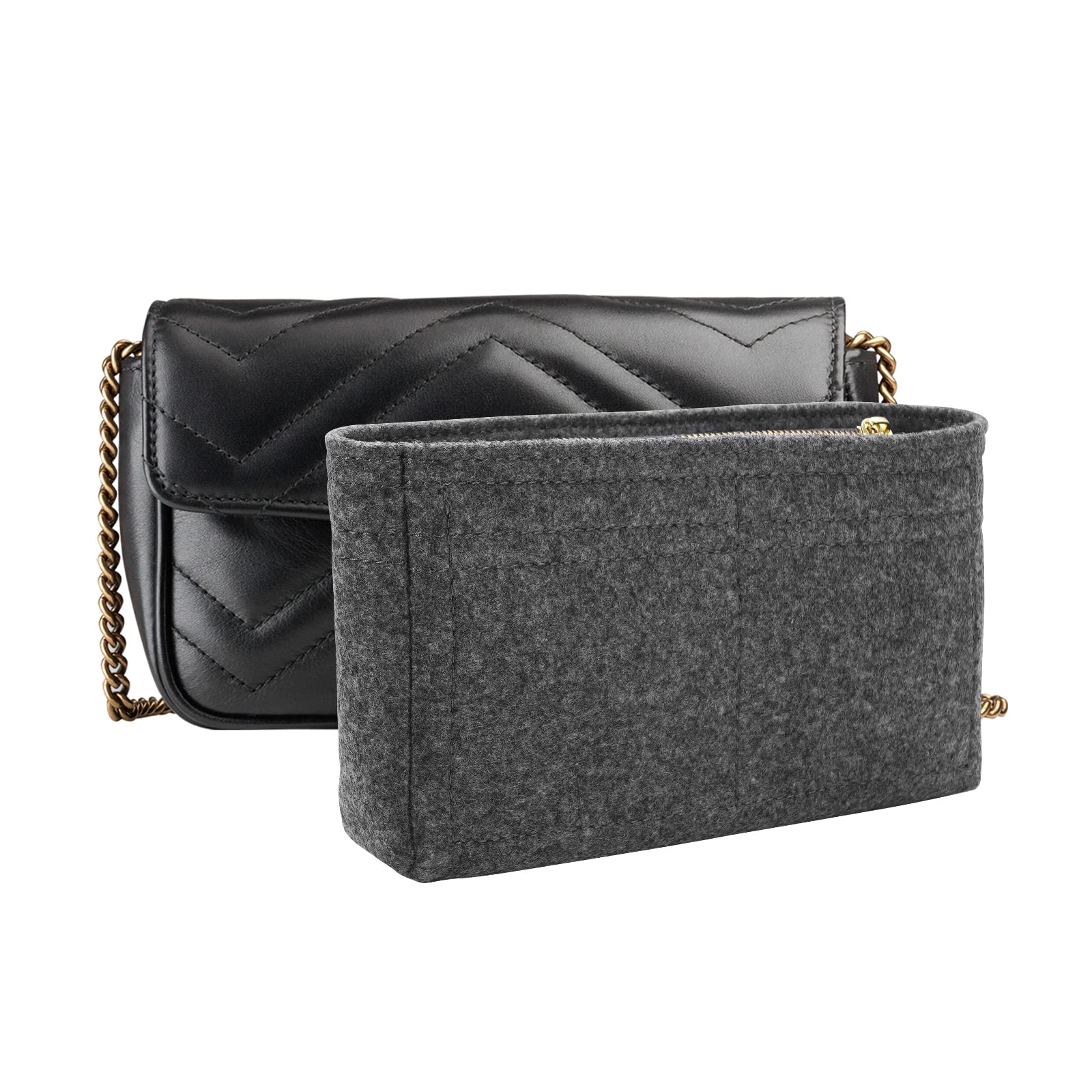 GenericPurse Organizer for GG Marmont Matelasse, Felt Organizer with Zipper for Women Small Shoulder Bag (Medium, Grey)