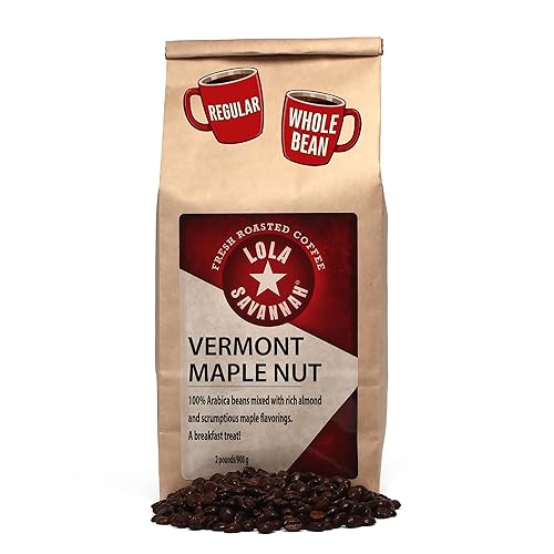 Lola Savannah Vermont - Café con cafeína en grano entero con nuez de arce, 2 libras