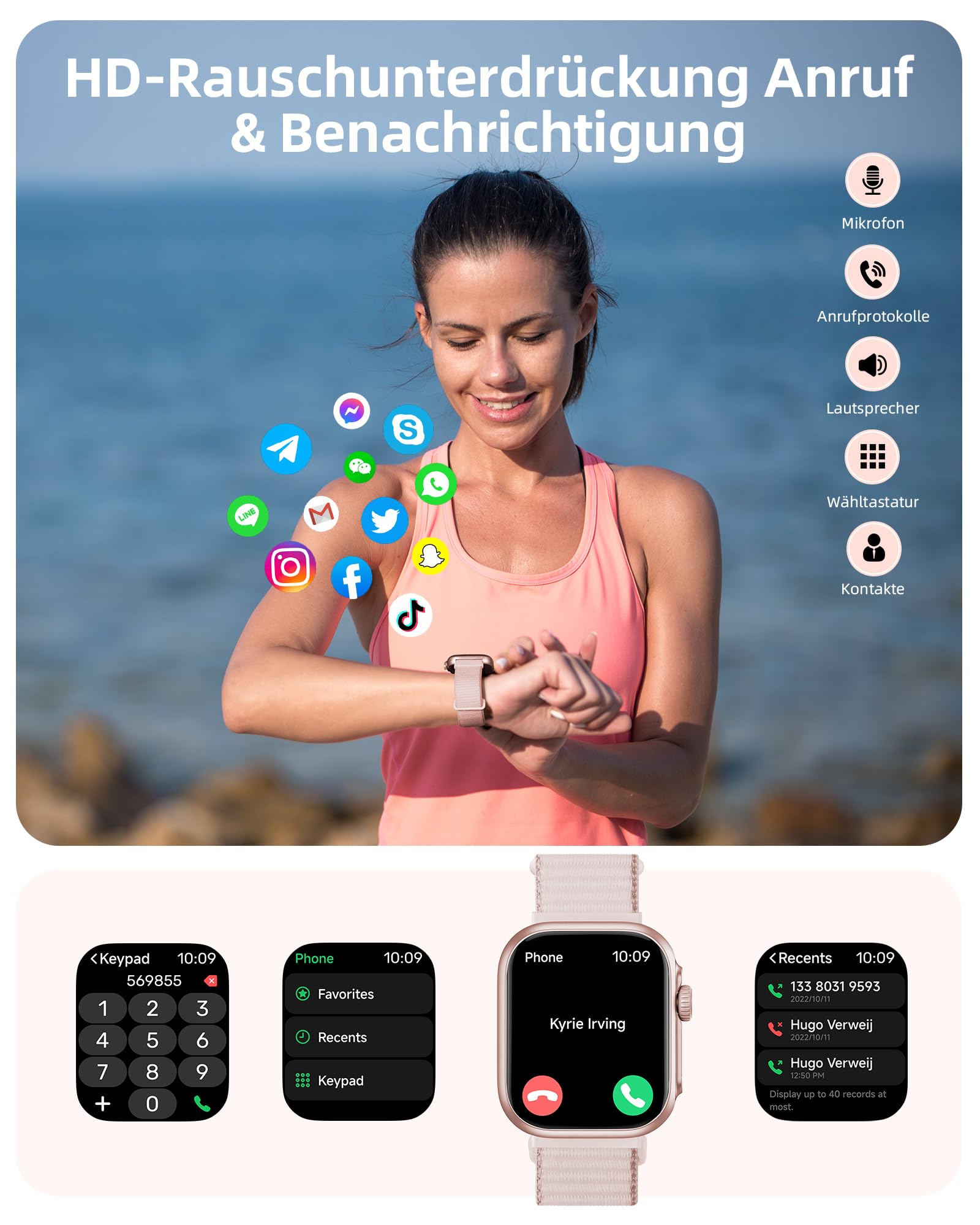 Parsonver Smartwatch mit Eingebautes GPS, 30M Schwimmend Wasserdicht | Fitnessuhr mit Bluetooth Telefonfunktion, Fitness Watch mit 100+ Sportmodi, Herzfrequenz, Schlafen, für Android/iOS