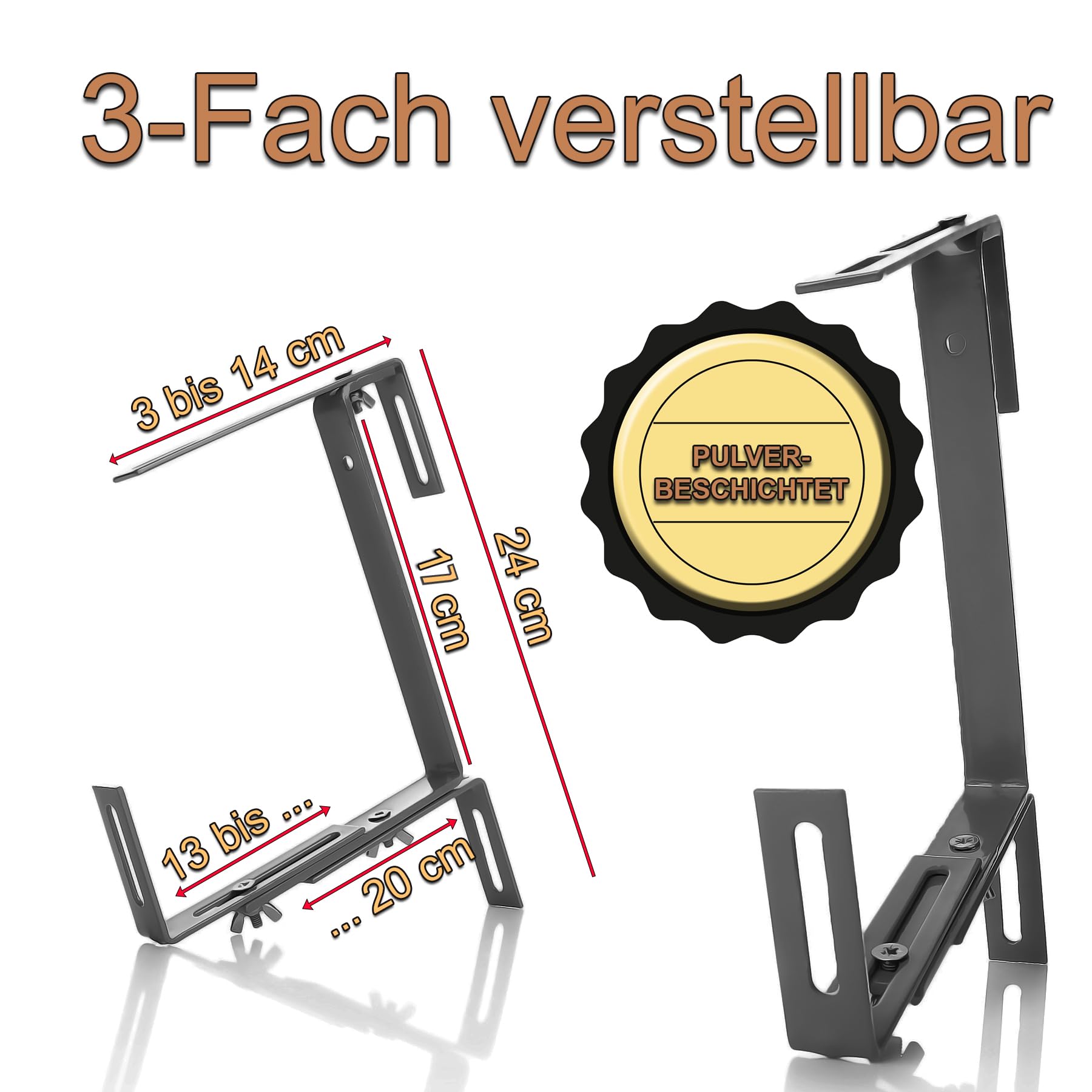 BigDean Blumenkastenhalterung 10 Stück Anthrazit für Balkon und Geländer – einfache Befestigung für Pflanzkästen und Blumenkästen – 3 Fach Verstellbarer Kastenhalter – Balkonkastenhalter