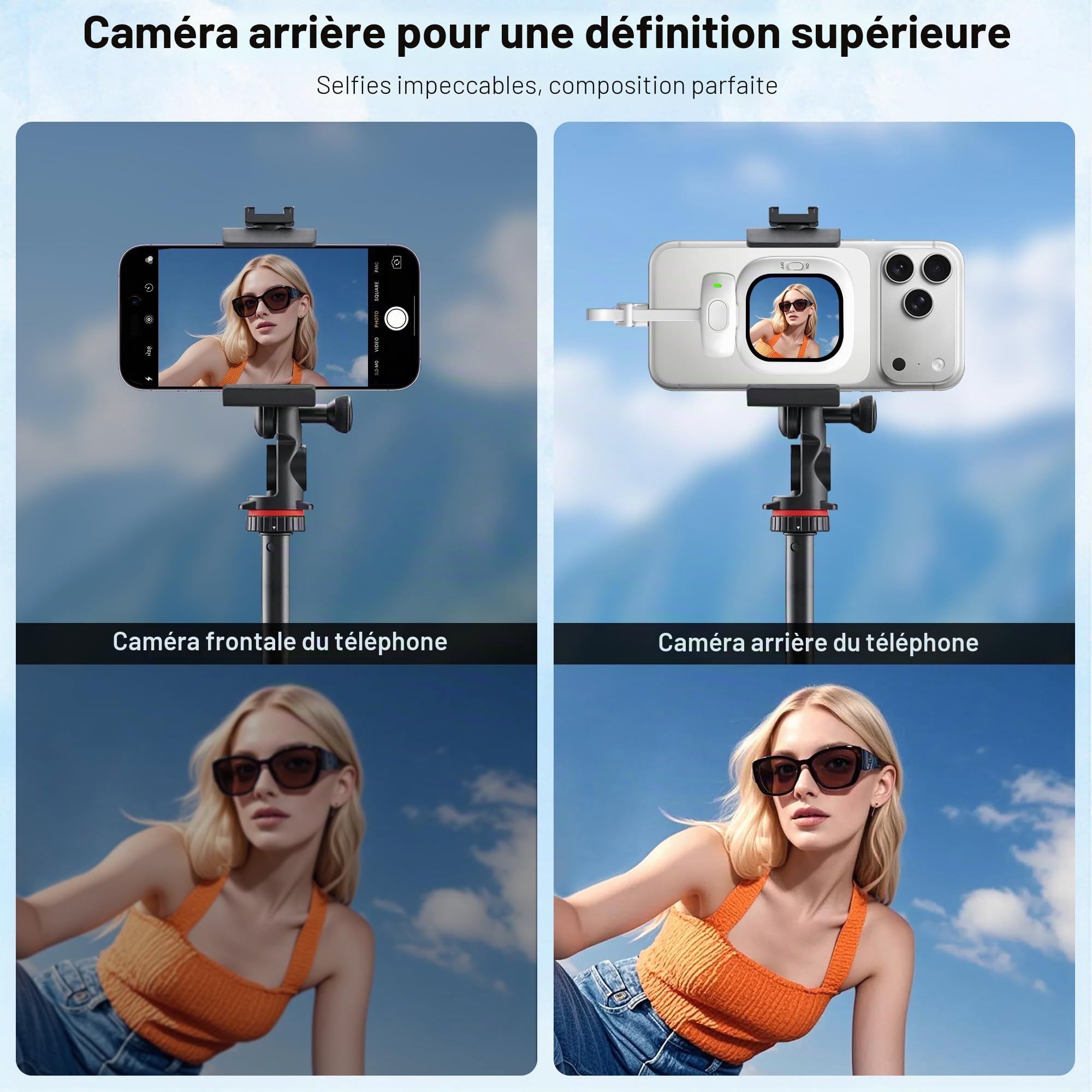Vlogmate Mini écran à selfie Vlog - Support de téléphone pour selfies arrière - Vlogging / Live / TikTok - Compatible avec écran de caméra arrière iPhone